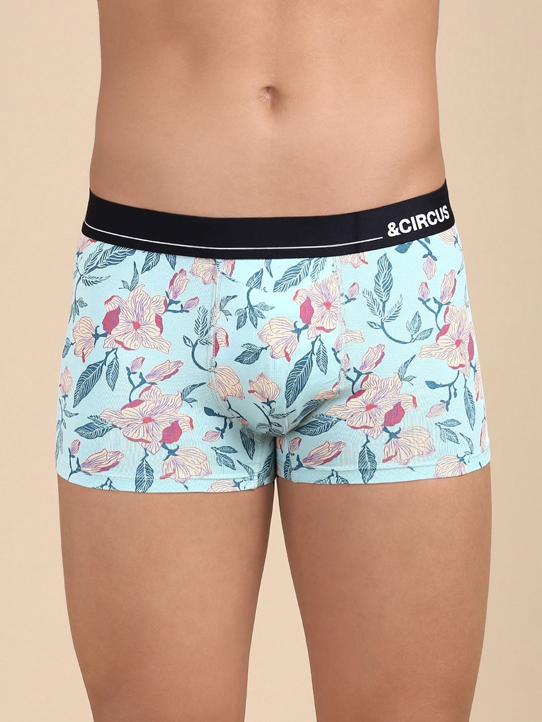 

&CIRCUS Men Printed Mid-Rise Modal Trunks, Blue
