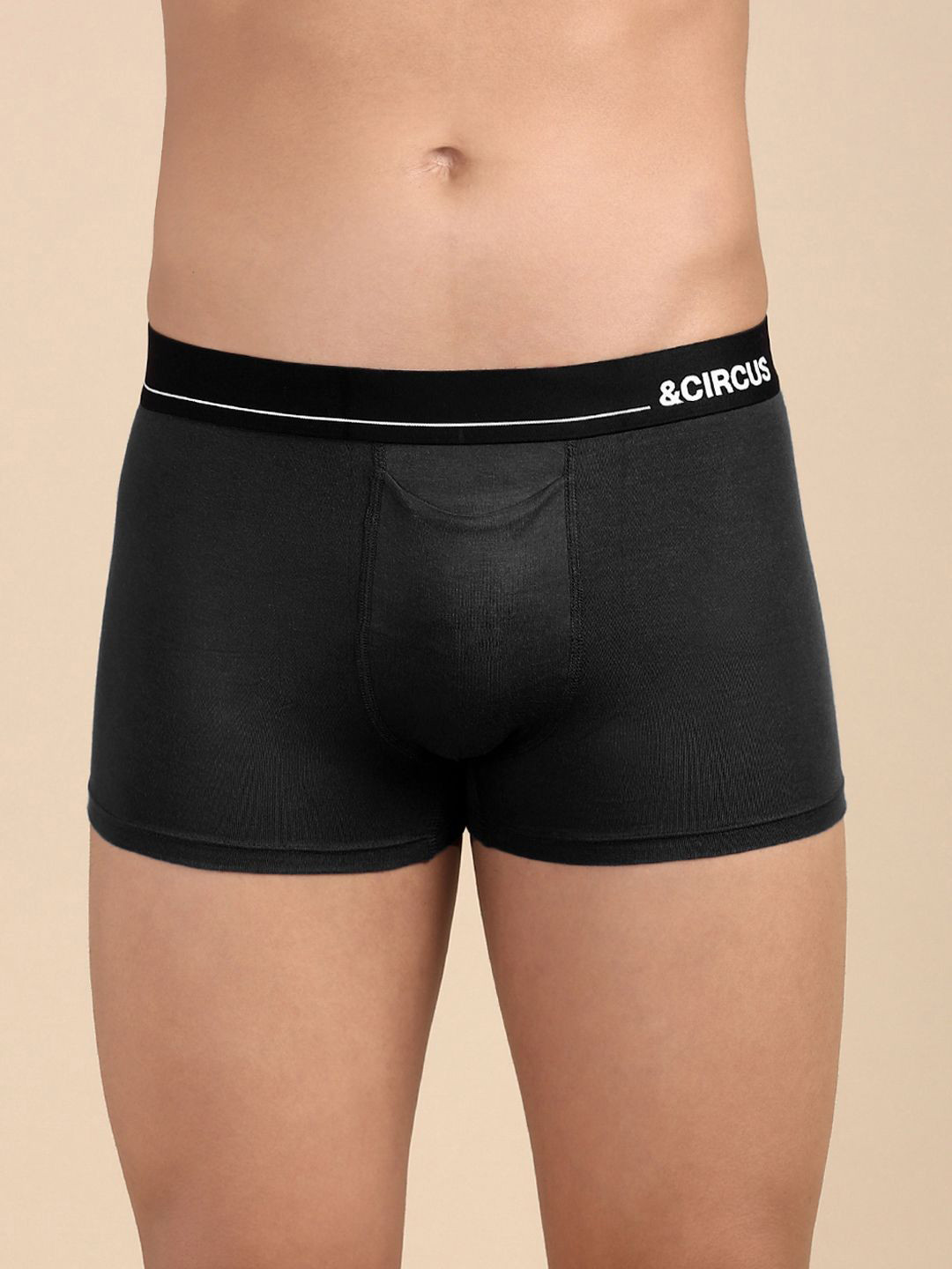 

&CIRCUS Men Printed Mid-Rise Modal Trunks, Black
