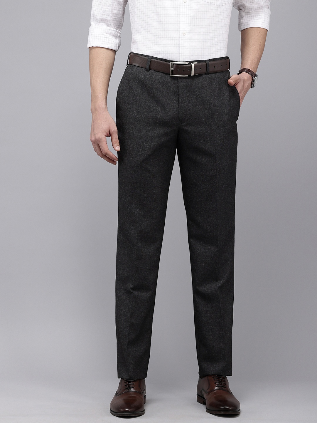 

Park Avenue Men Textured Formal Trousers, Charcoal