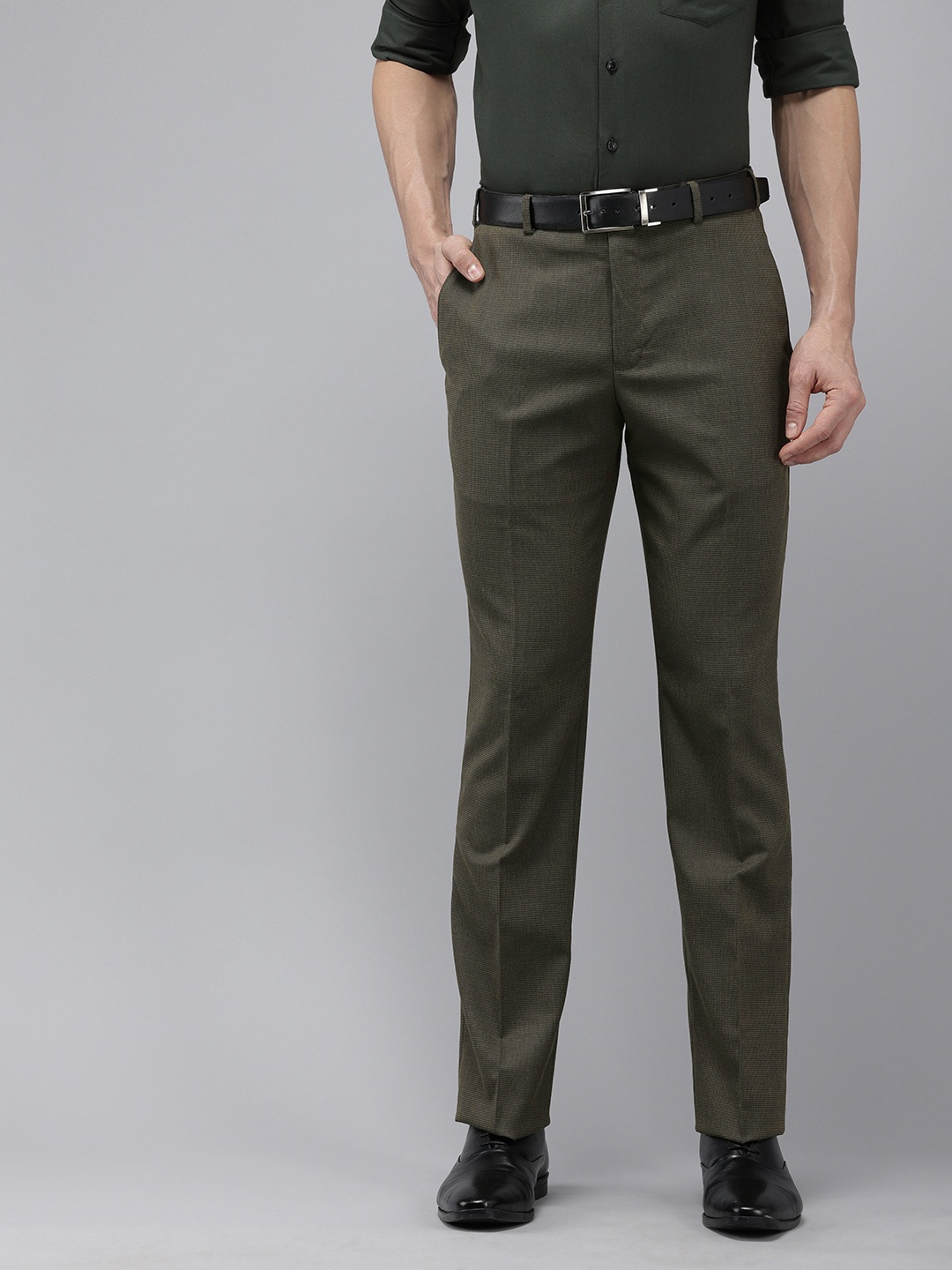 

Park Avenue Men Textured Formal Trousers, Olive