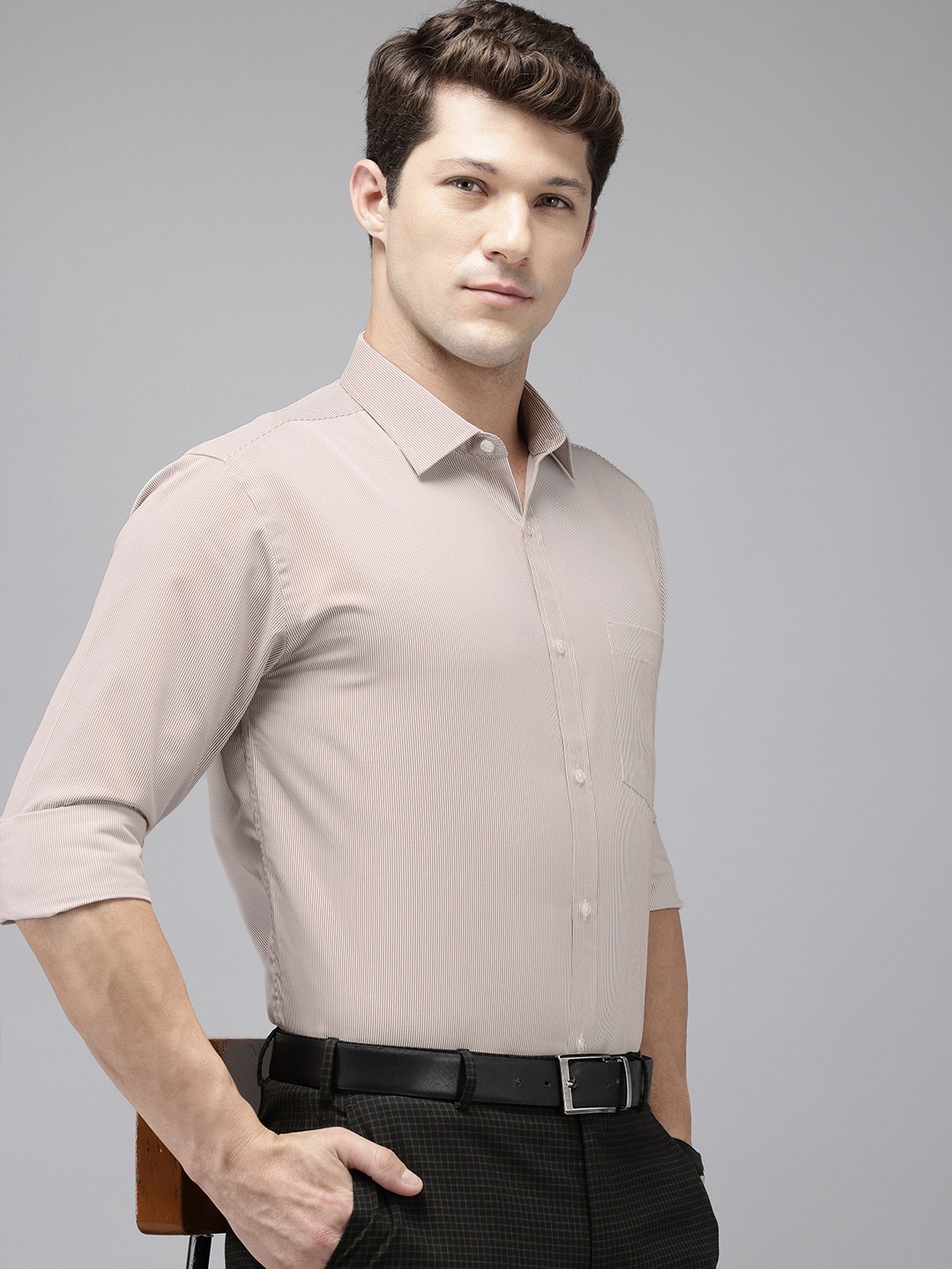 

Park Avenue Pure Cotton Slim Fit Opaque Striped Formal Shirt, Brown