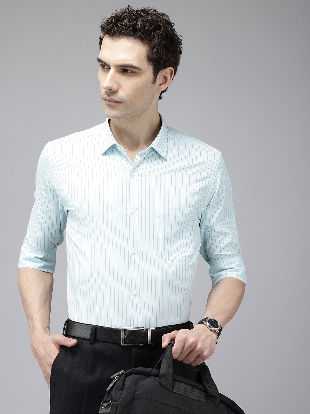 

Park Avenue Slim Fit Striped Formal Shirt, Blue