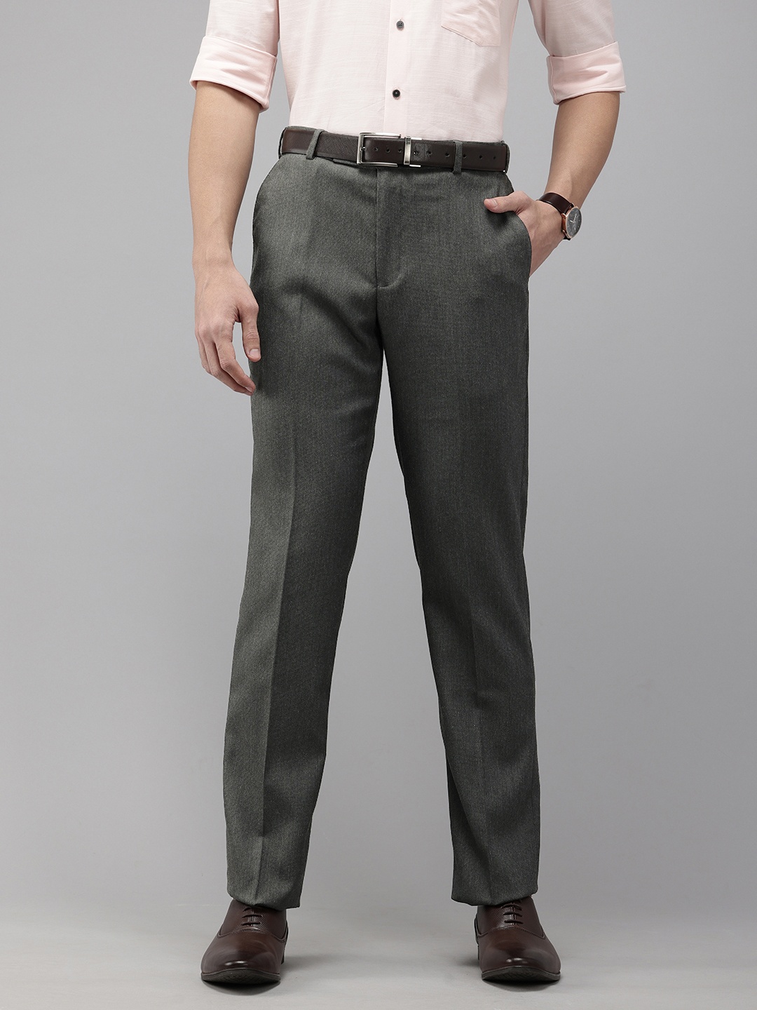 

Park Avenue Men Self Design Textured Formal Trousers, Grey