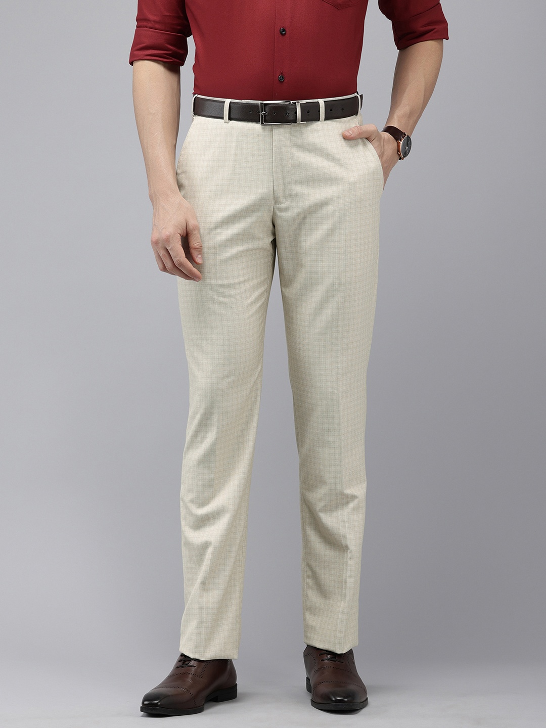 

Park Avenue Men Checked Formal Trousers, Beige