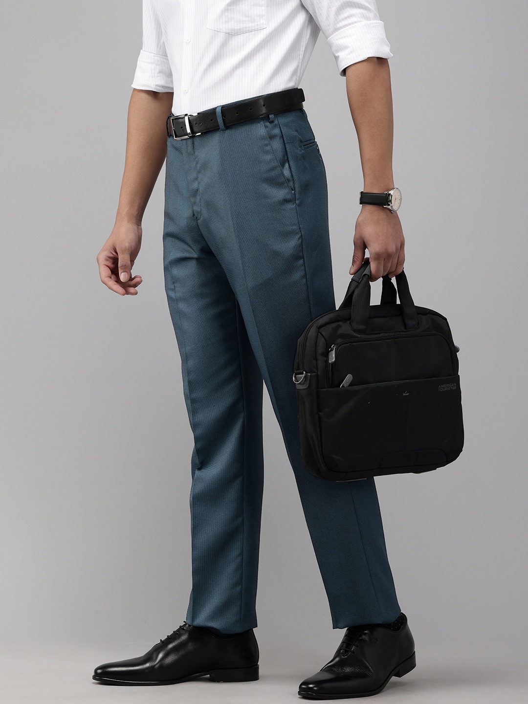 

Park Avenue Men Textured Formal Trousers, Blue