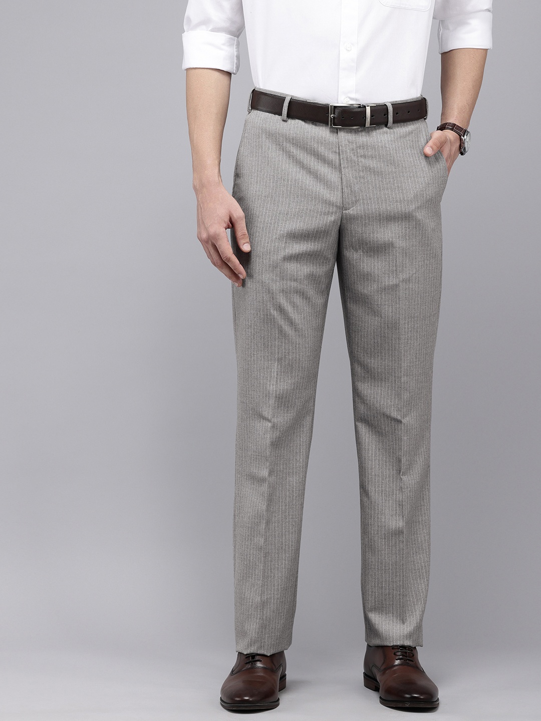 

Park Avenue Men Striped Formal Trousers, Grey