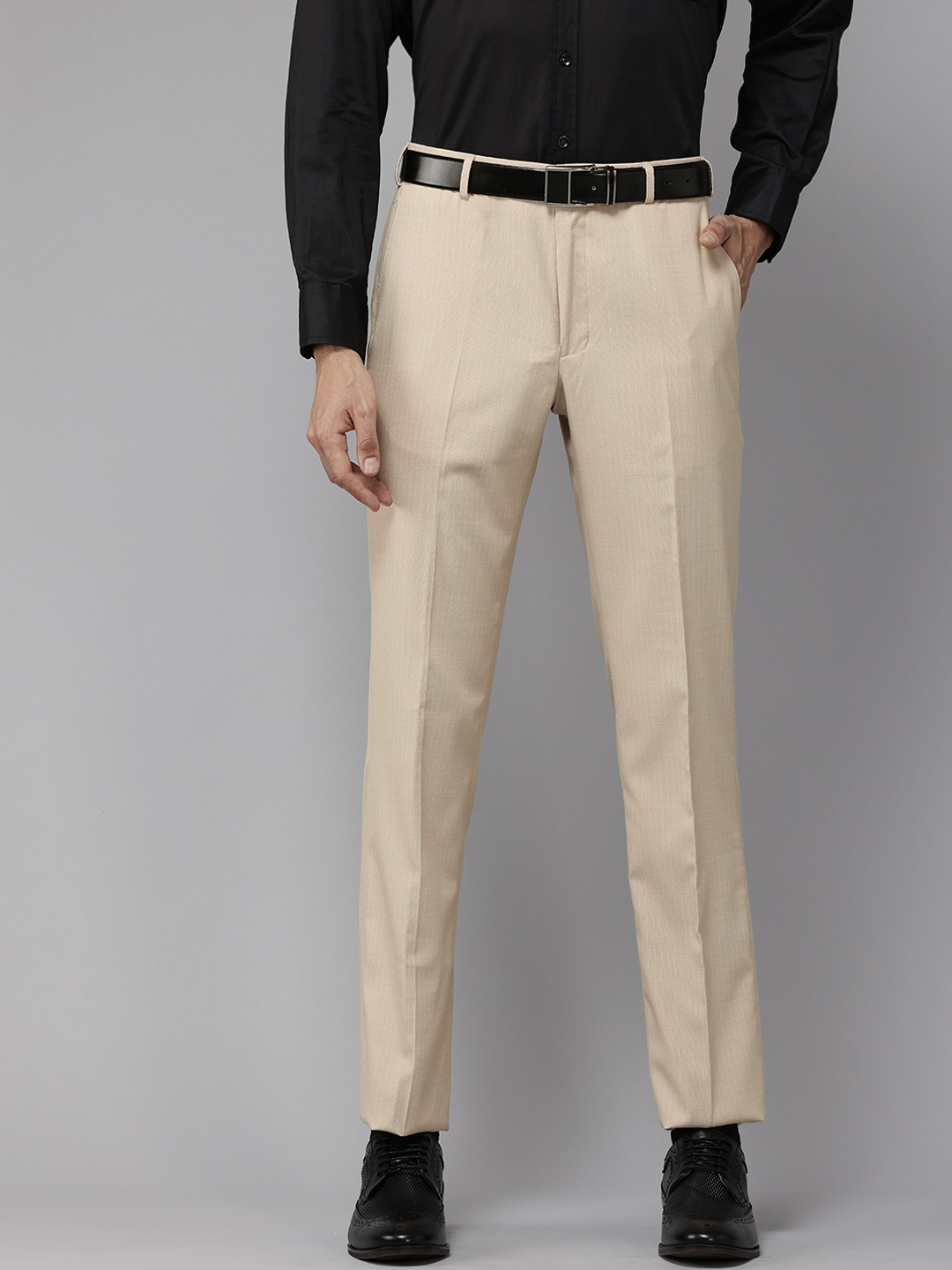 

Park Avenue Men Checked Formal Trousers, Beige