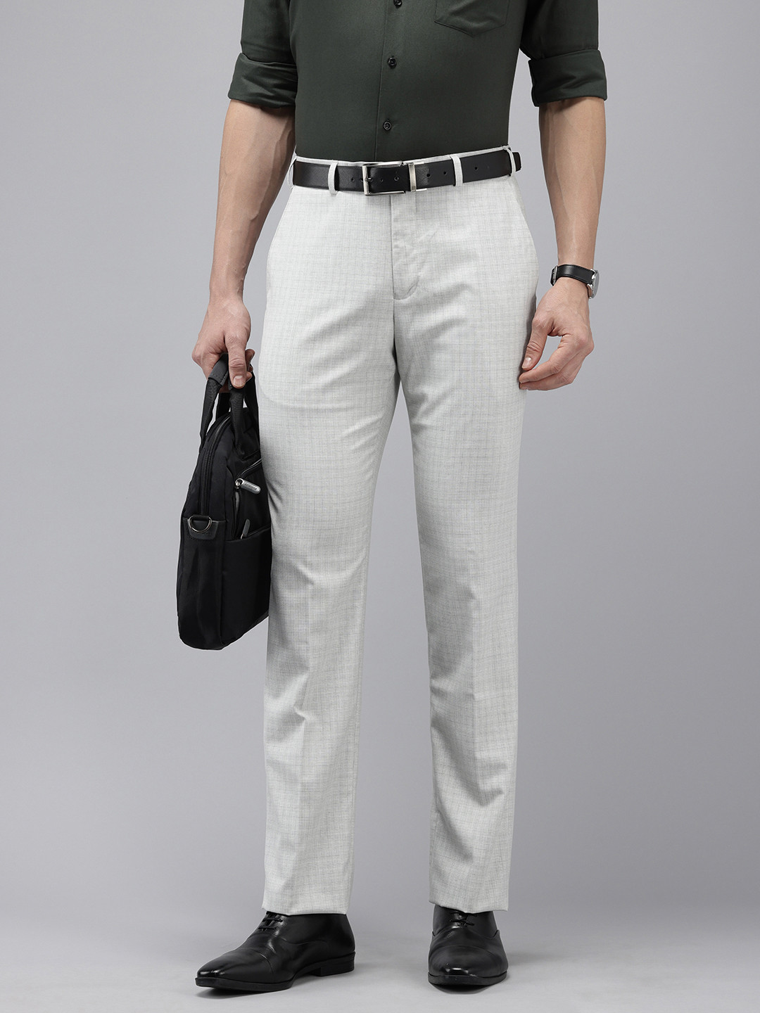 

Park Avenue Men Checked Formal Trousers, Grey