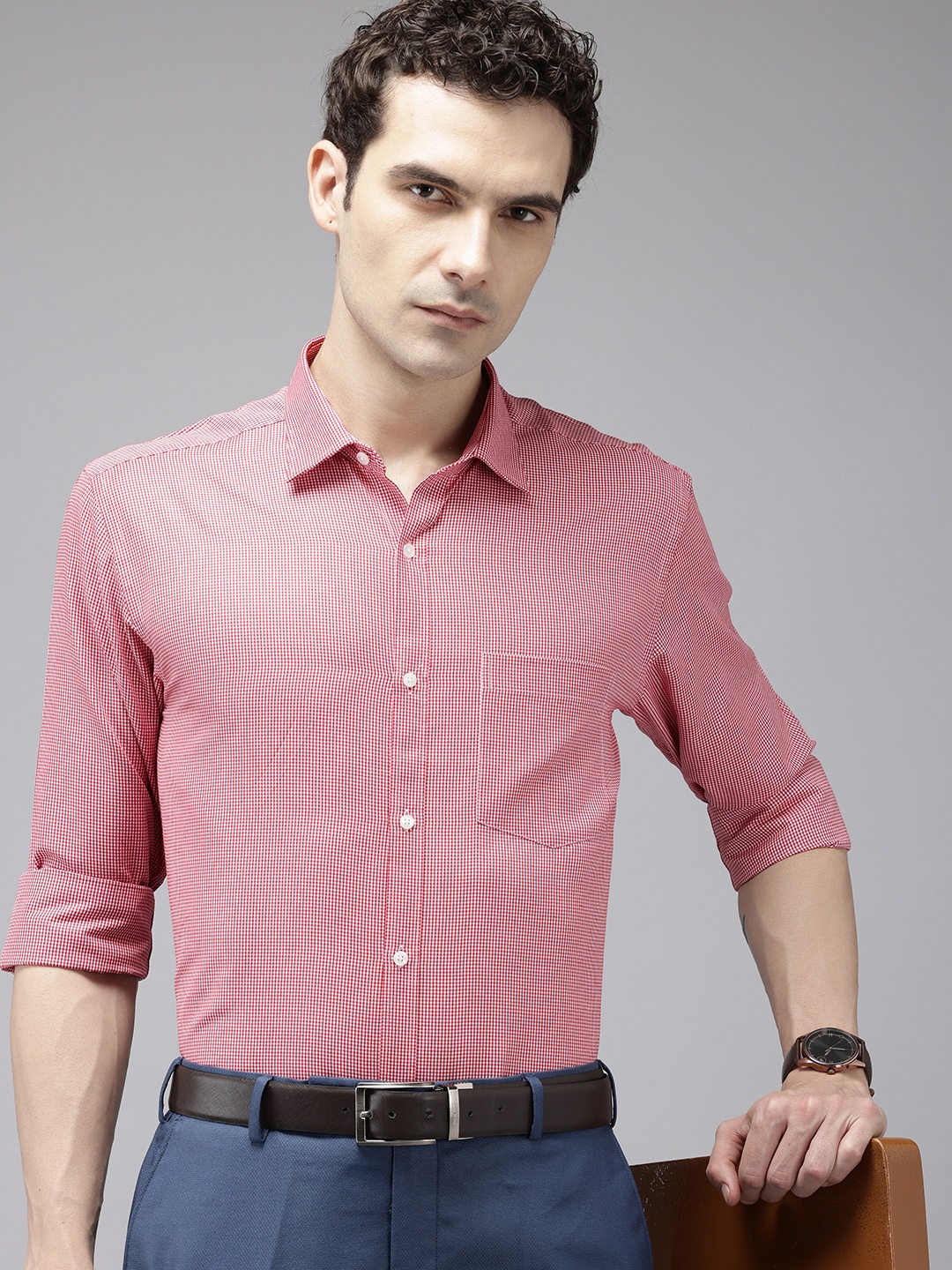 

Park Avenue Slim Fit Micro Checked Formal Shirt, Red