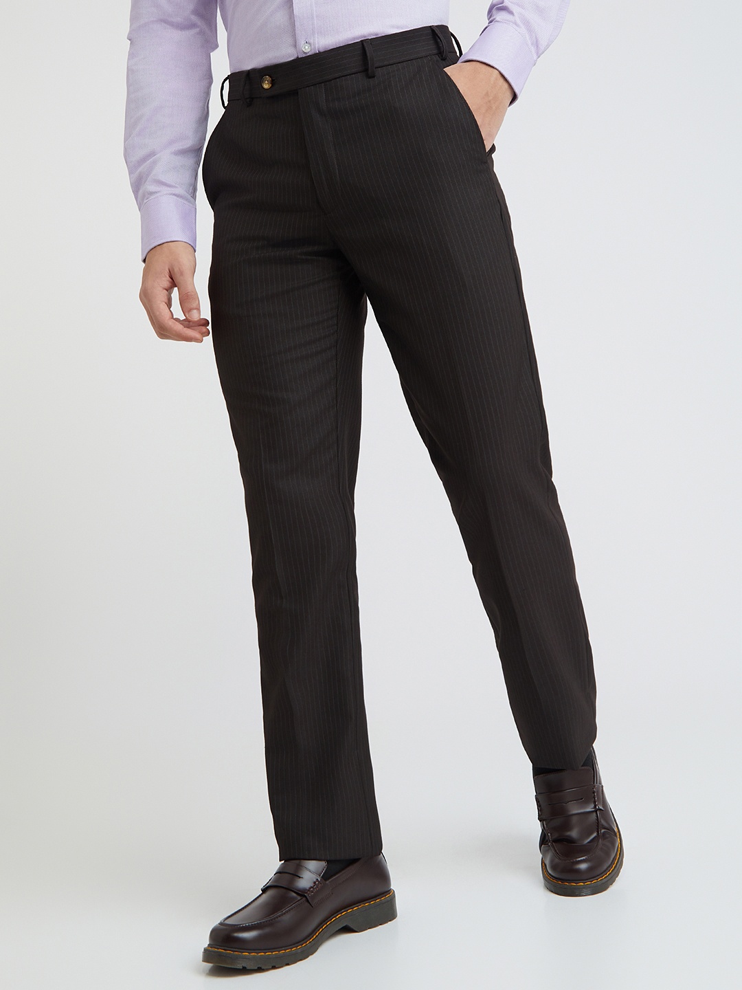 

Park Avenue Men Striped Formal Trousers, Brown