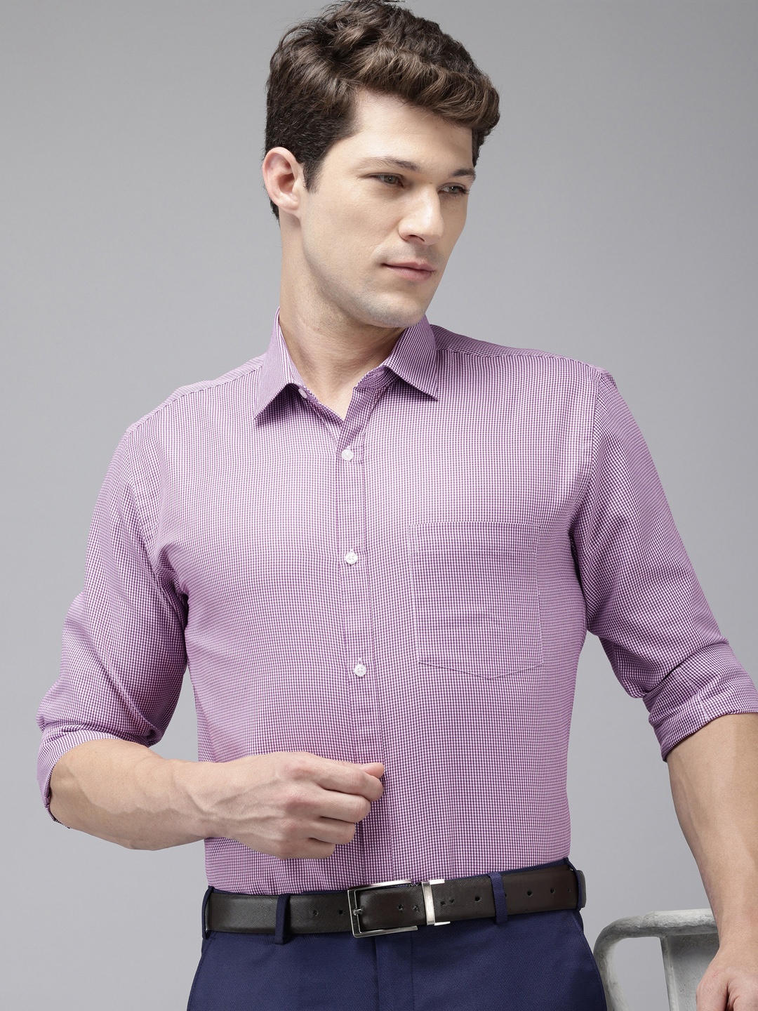 

Park Avenue Slim Fit Micro Checks Formal Shirt, Violet
