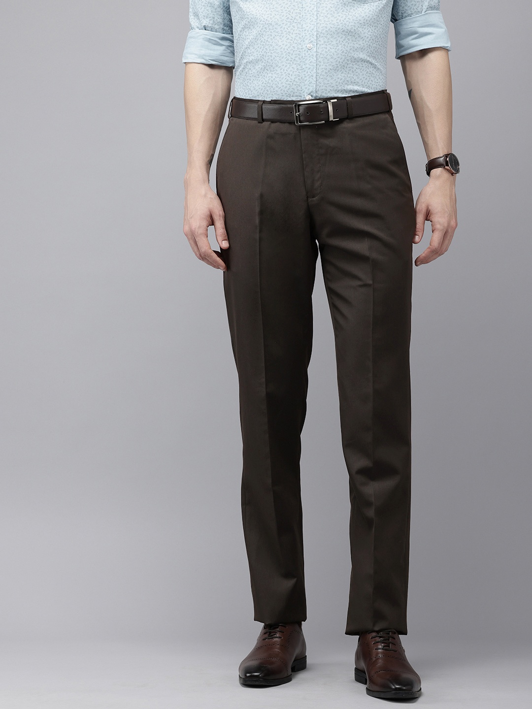 

Park Avenue Men Solid Formal Trousers, Brown