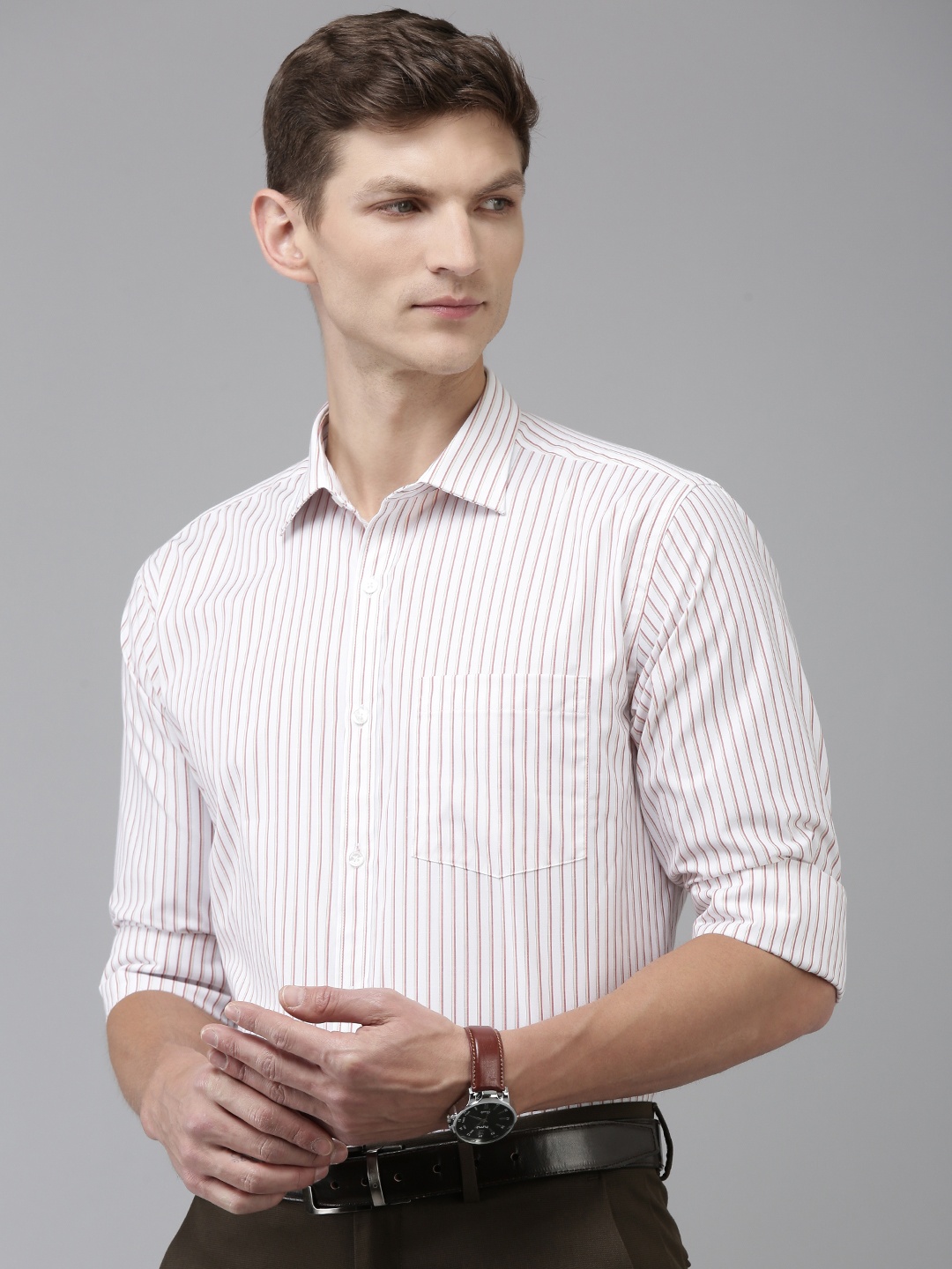 

Park Avenue Slim Fit Opaque Striped Formal Shirt, White