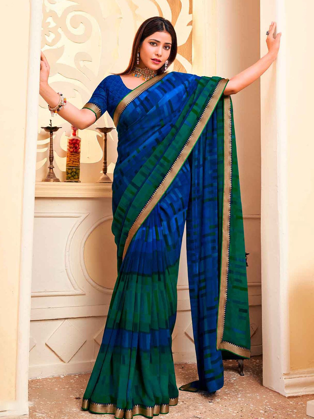 Laxmipati Woven Design Abstract Printed Saree, Blue