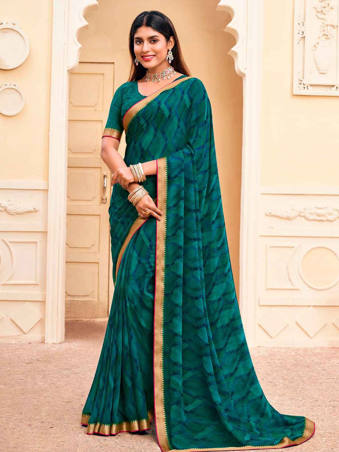 

Laxmipati Woven Design Abstract Printed Saree, Green