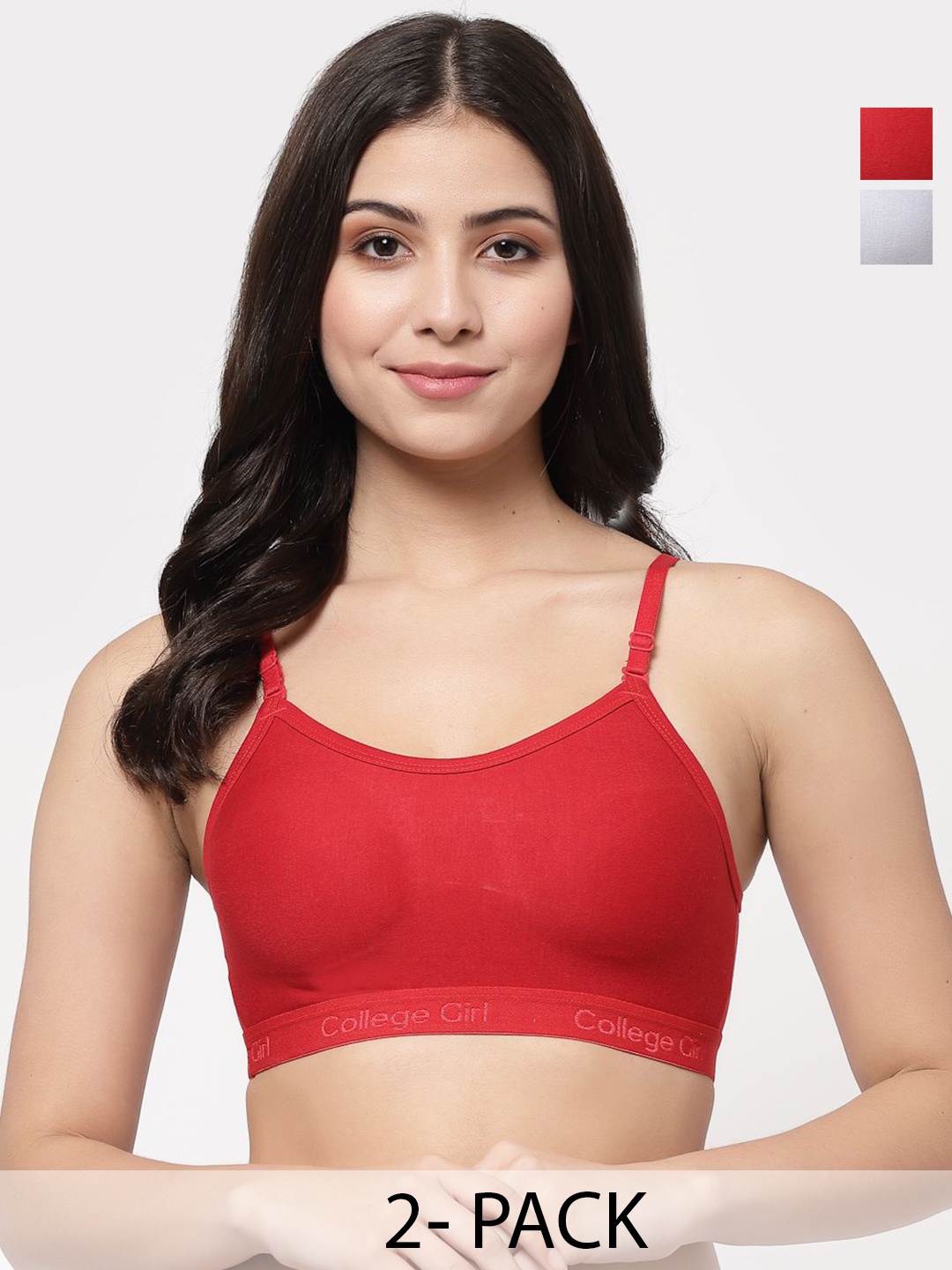 

Docare Pack Of 2 Women Full Coverage Seamless Non Padded Sports Bra, Red