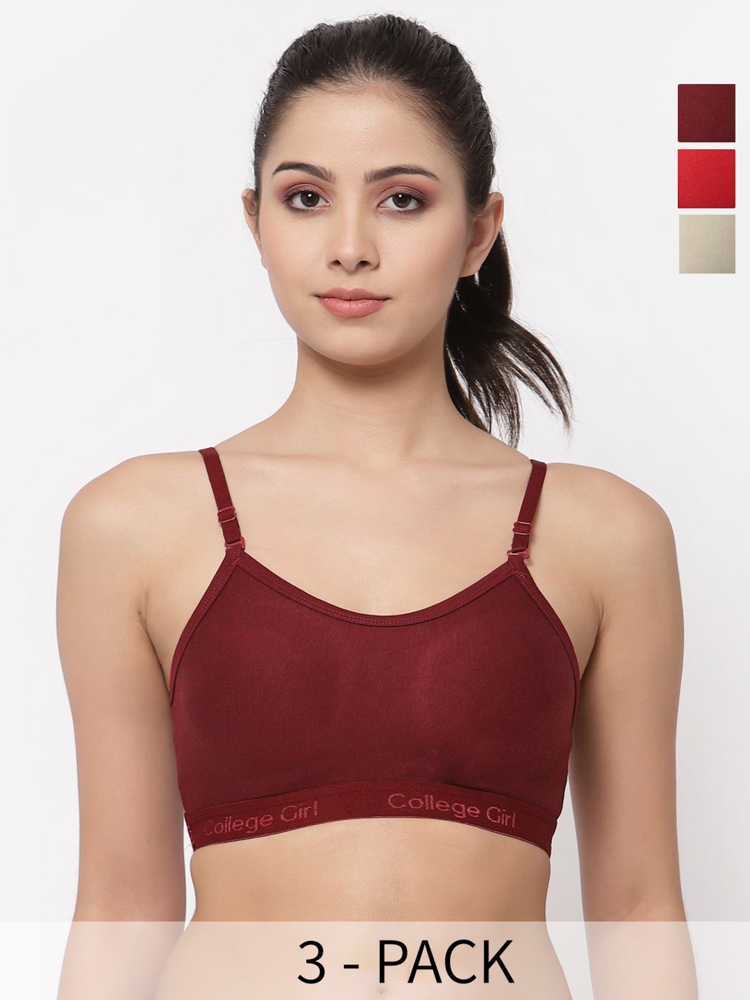 

Docare Pack Of 3 Women Full Coverage Seamless Non Padded Sports Bra, Beige