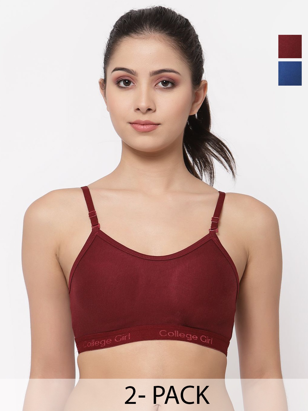 

Docare Pack Of 2 Women Full Coverage Seamless Non Padded Sports Bra, Maroon