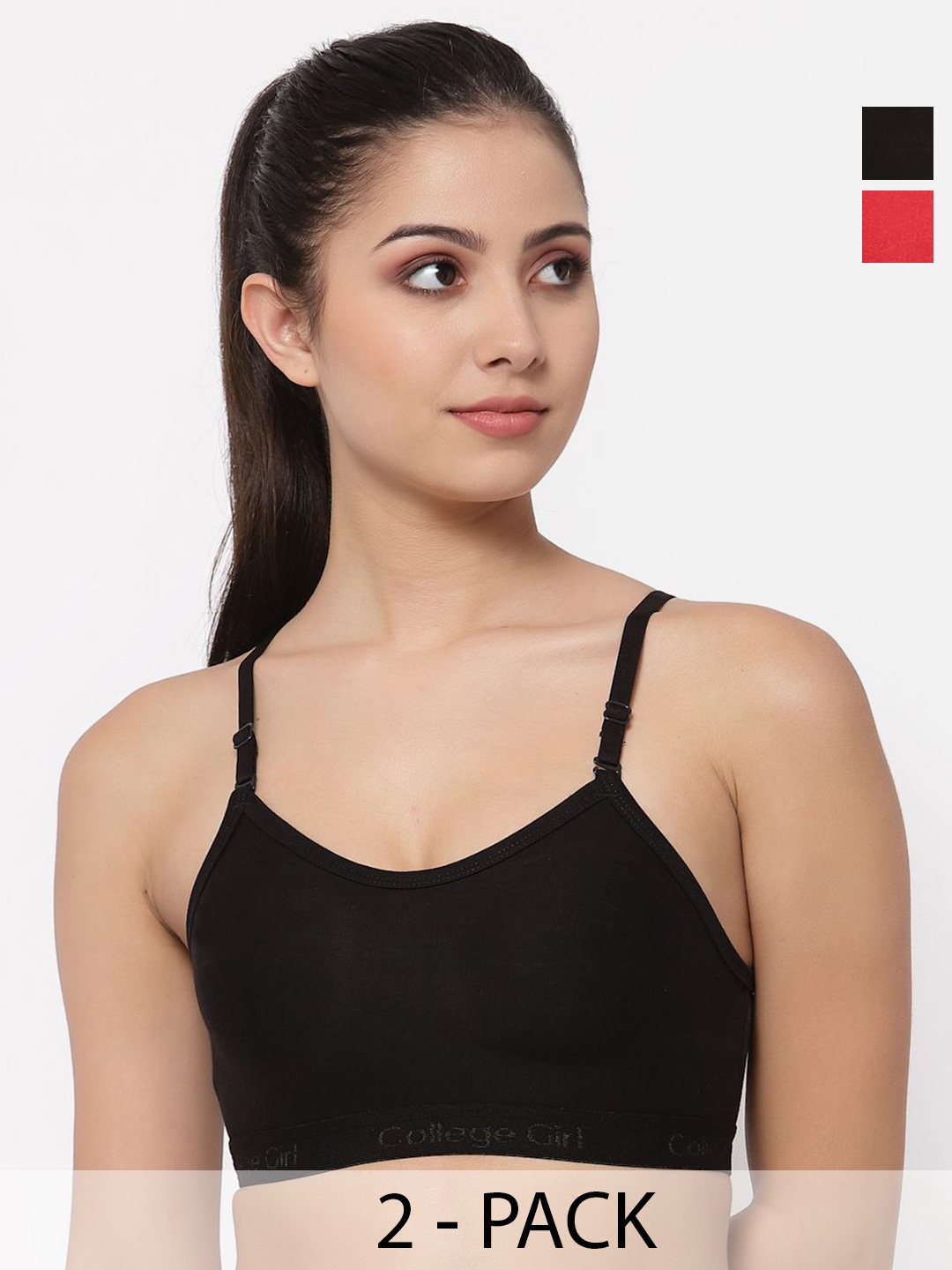 

Docare Pack Of 2 Women Full Coverage Seamless Non Padded Sports Bra, Black