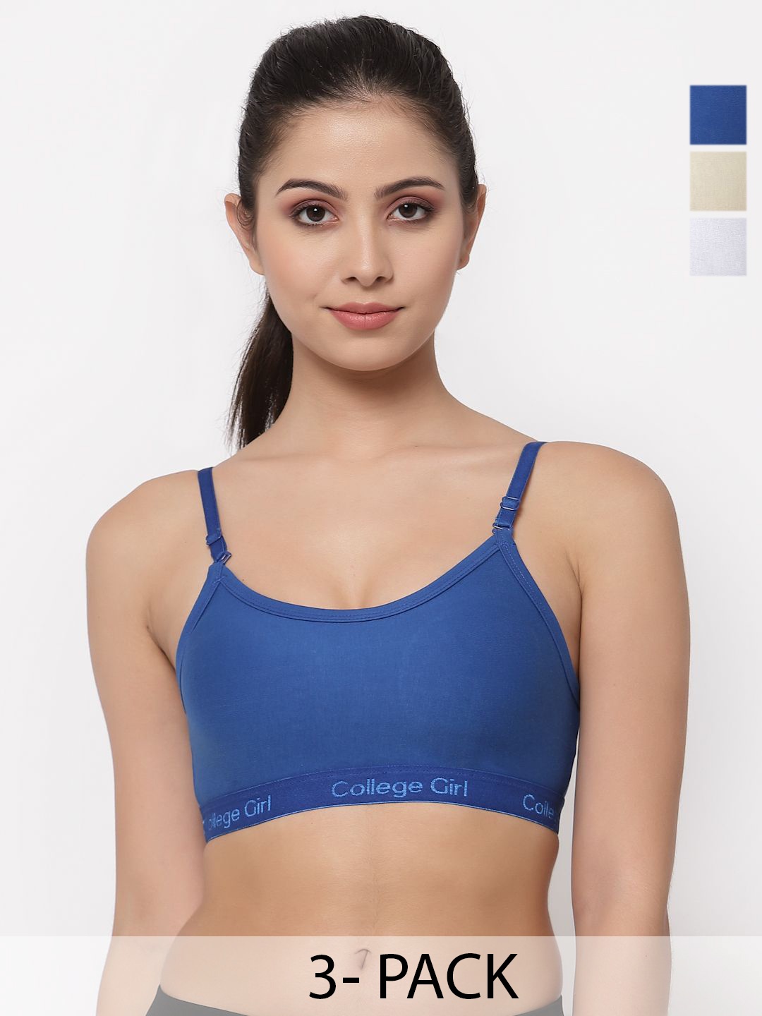 

Docare Pack Of 3 Women Full Coverage Seamless Non Padded Sports Bra, Beige