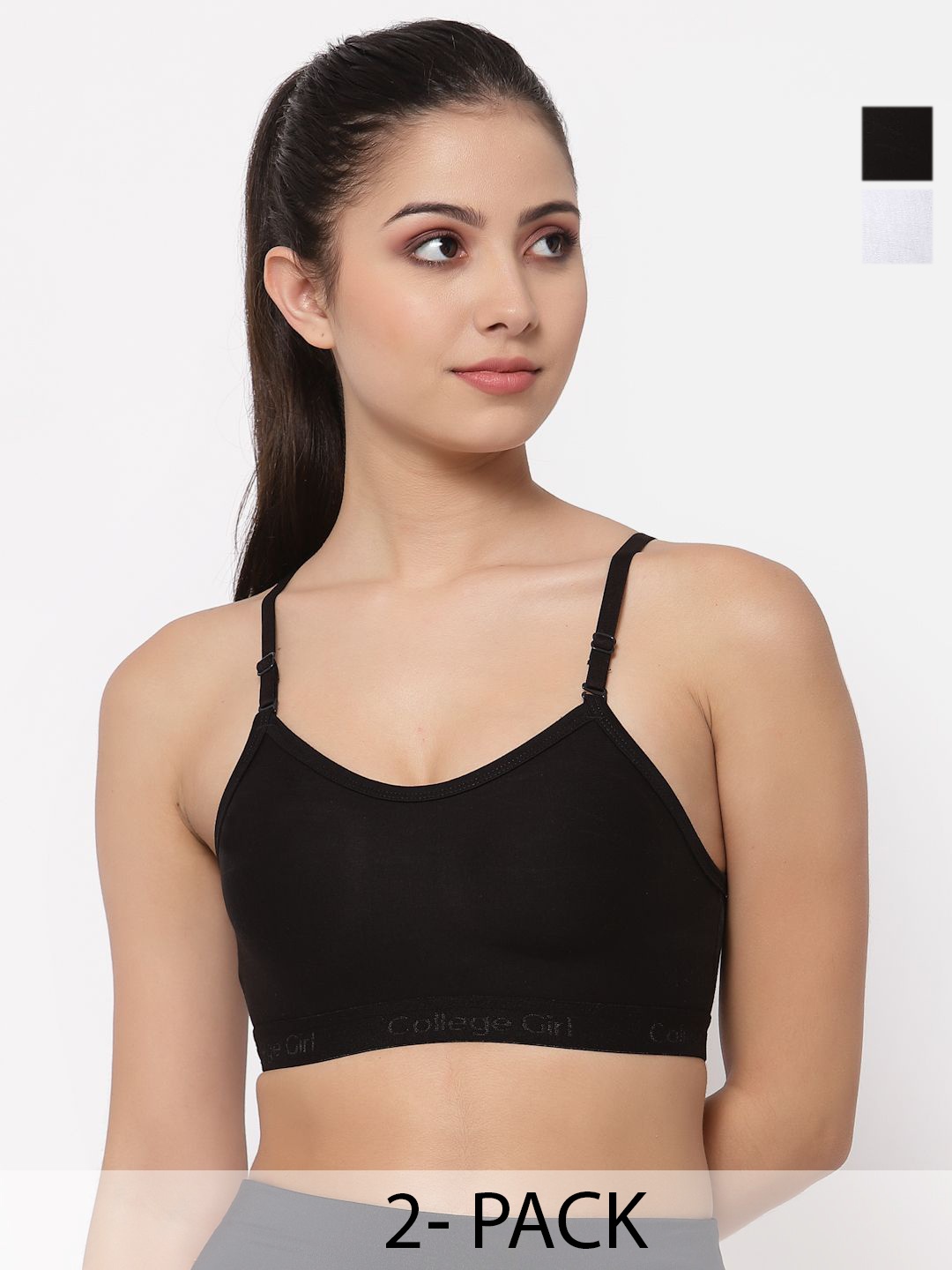 

Docare Pack of 2 Full Coverage Seamless Non Padded Sports Bra, Black
