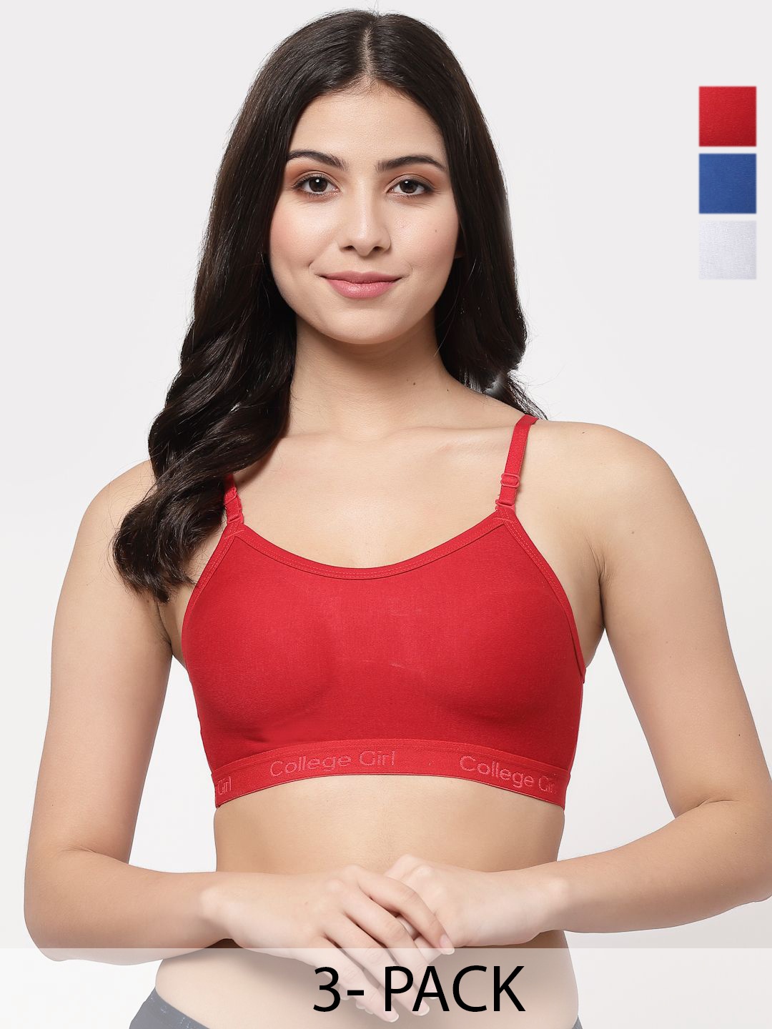 

Docare Pack of 3 Full Coverage Seamless Non Padded Sports Bra, Red
