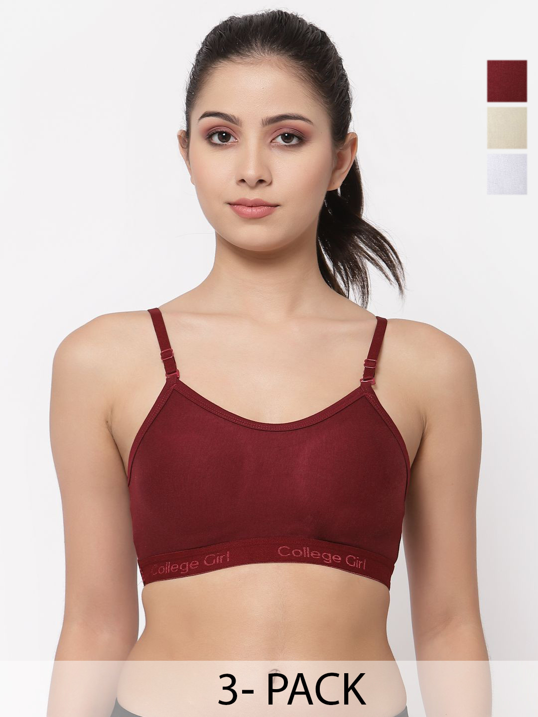 

Docare Pack of 3 Full Coverage Seamless Non Padded Sports Bra, White