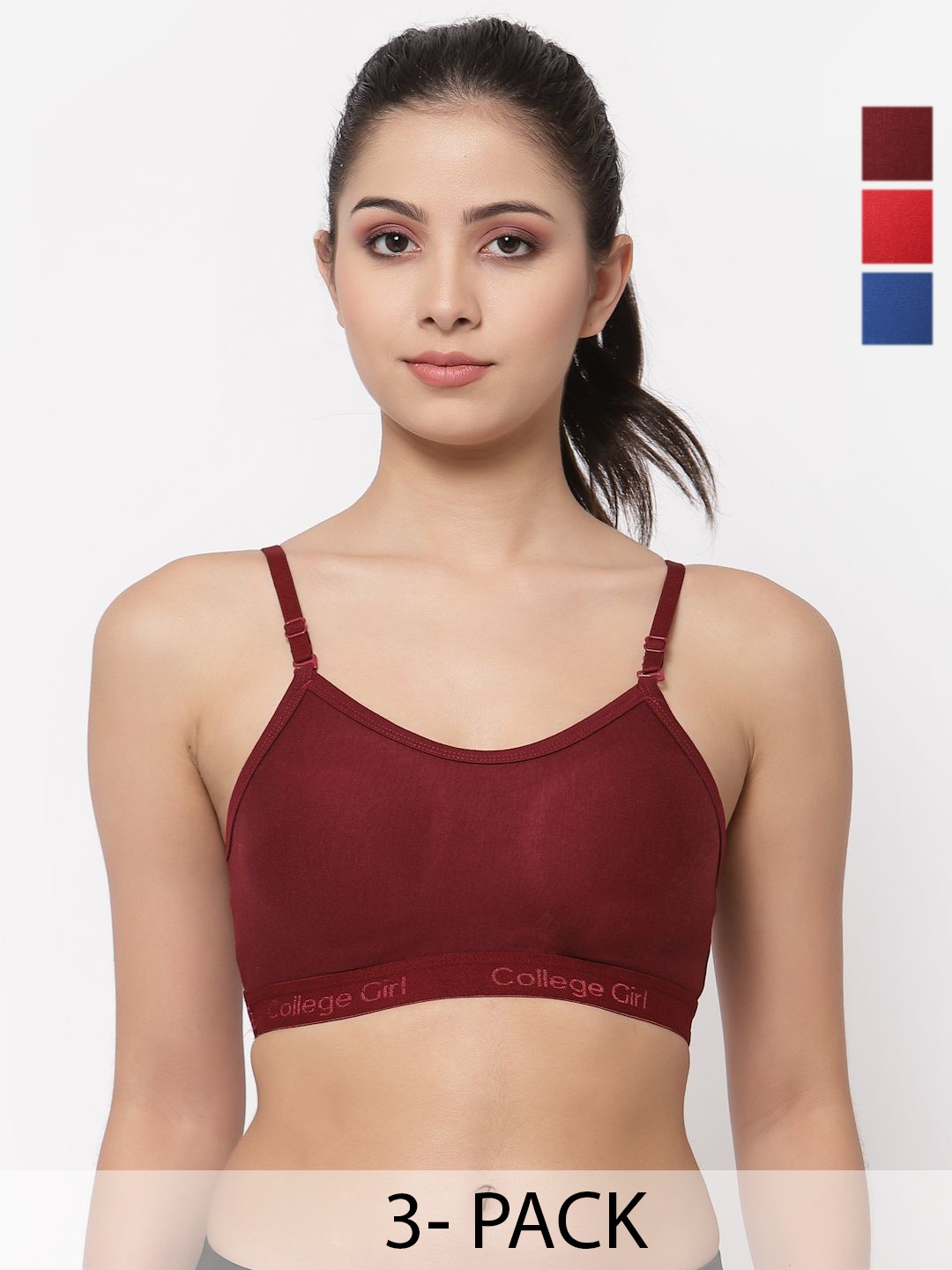 

Docare Pack of 3 Full Coverage Seamless Non Padded Sports Bra, Blue