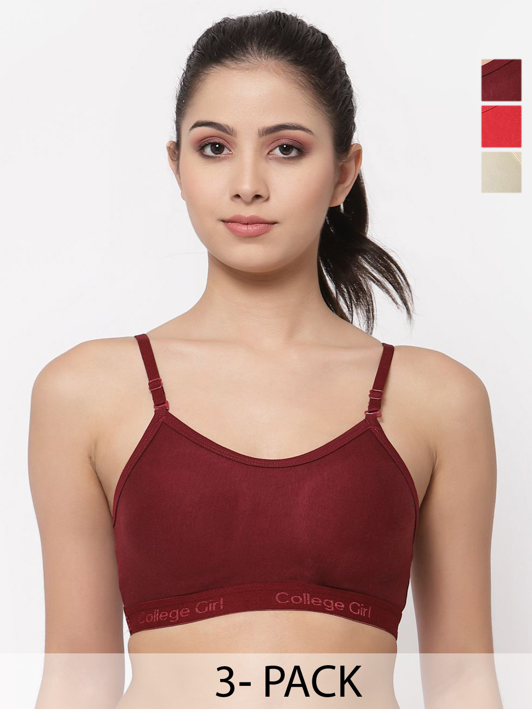 

Docare Pack of 3 Full Coverage Seamless Non Padded Sports Bra, Maroon