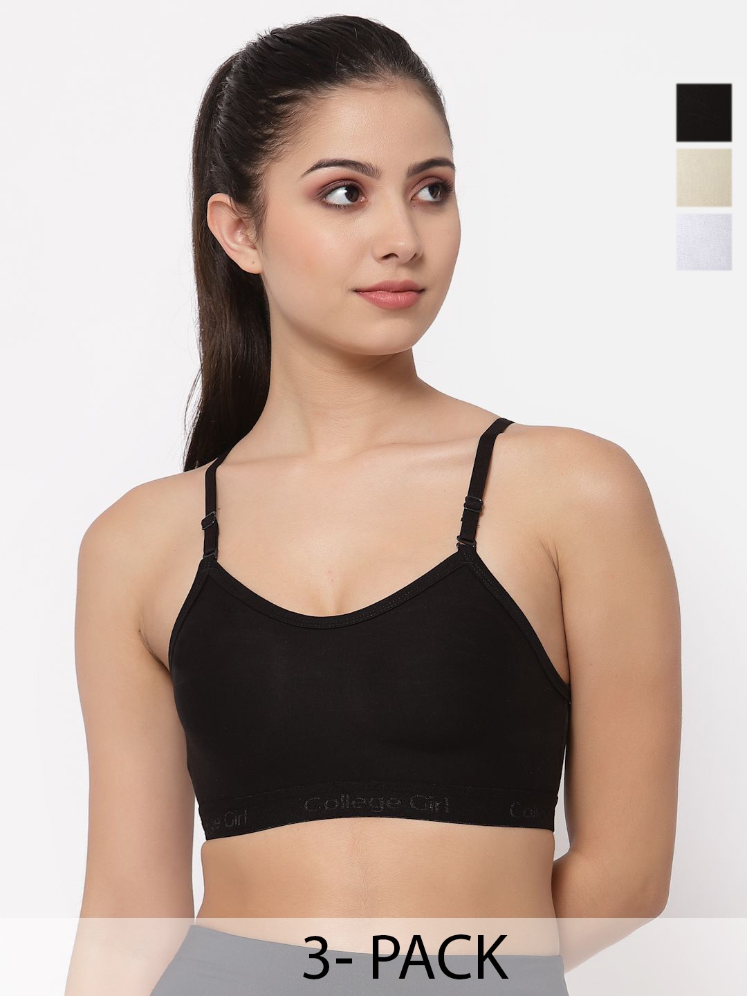 

Docare Pack of 3 Full Coverage Seamless Non Padded Sports Bra, Beige