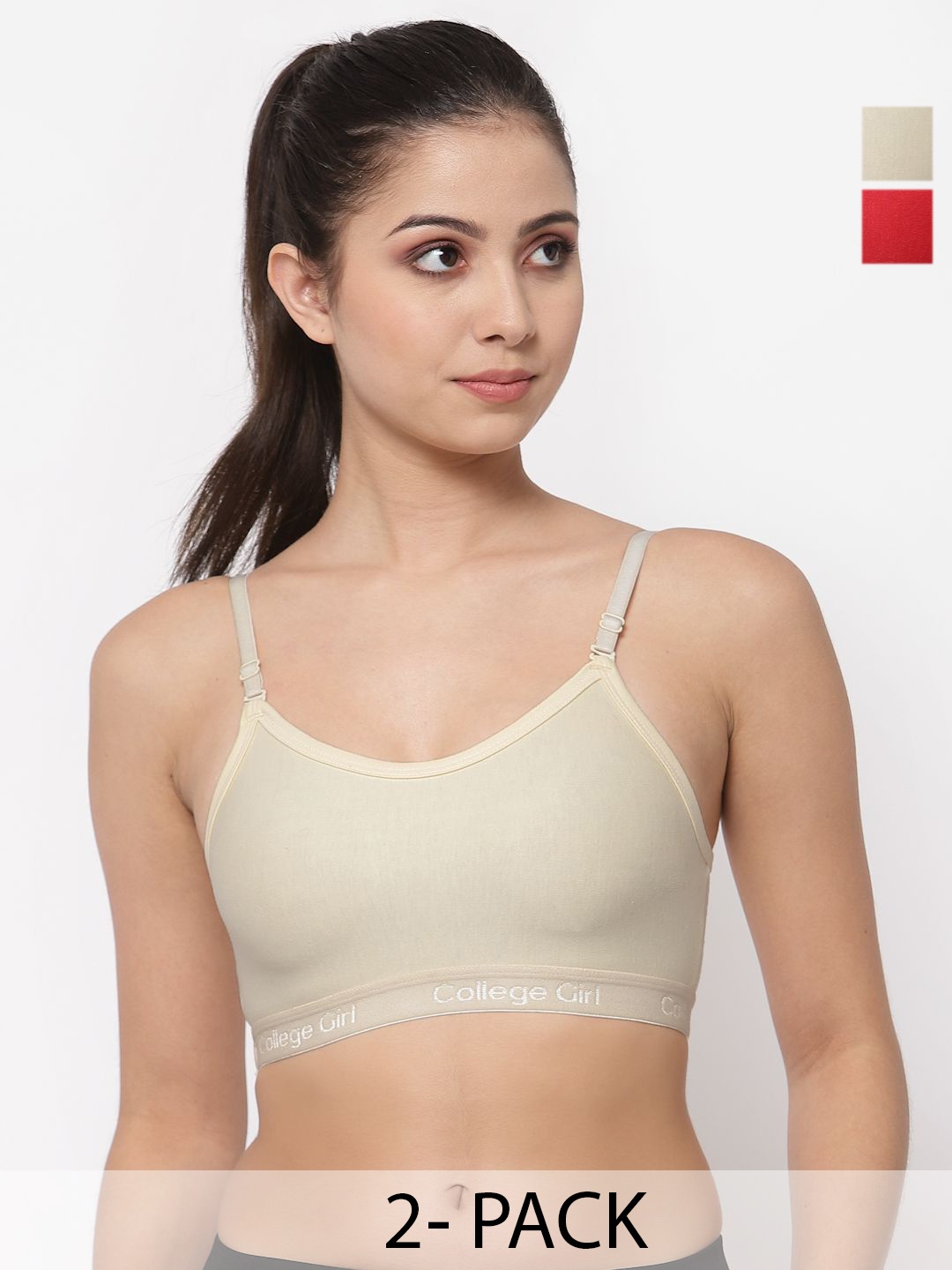 

Docare Pack of 2 Full Coverage Seamless Non Padded Sports Bra, Beige