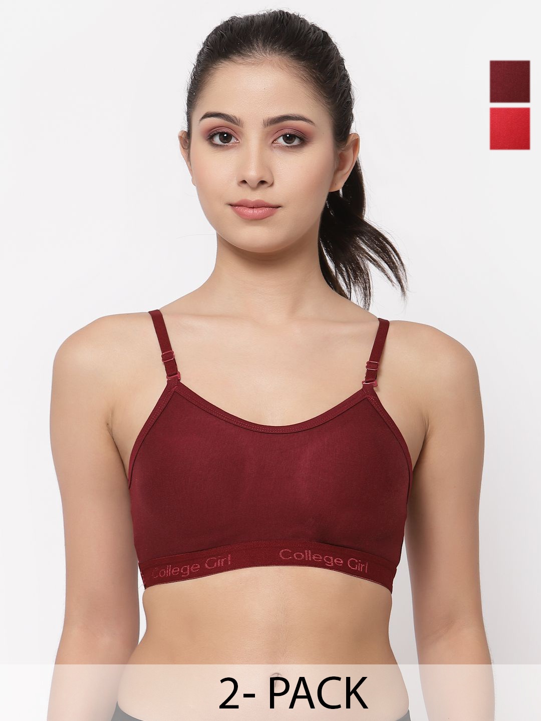 

Docare Pack of 2 Full Coverage Seamless Non Padded Sports Bra, Red