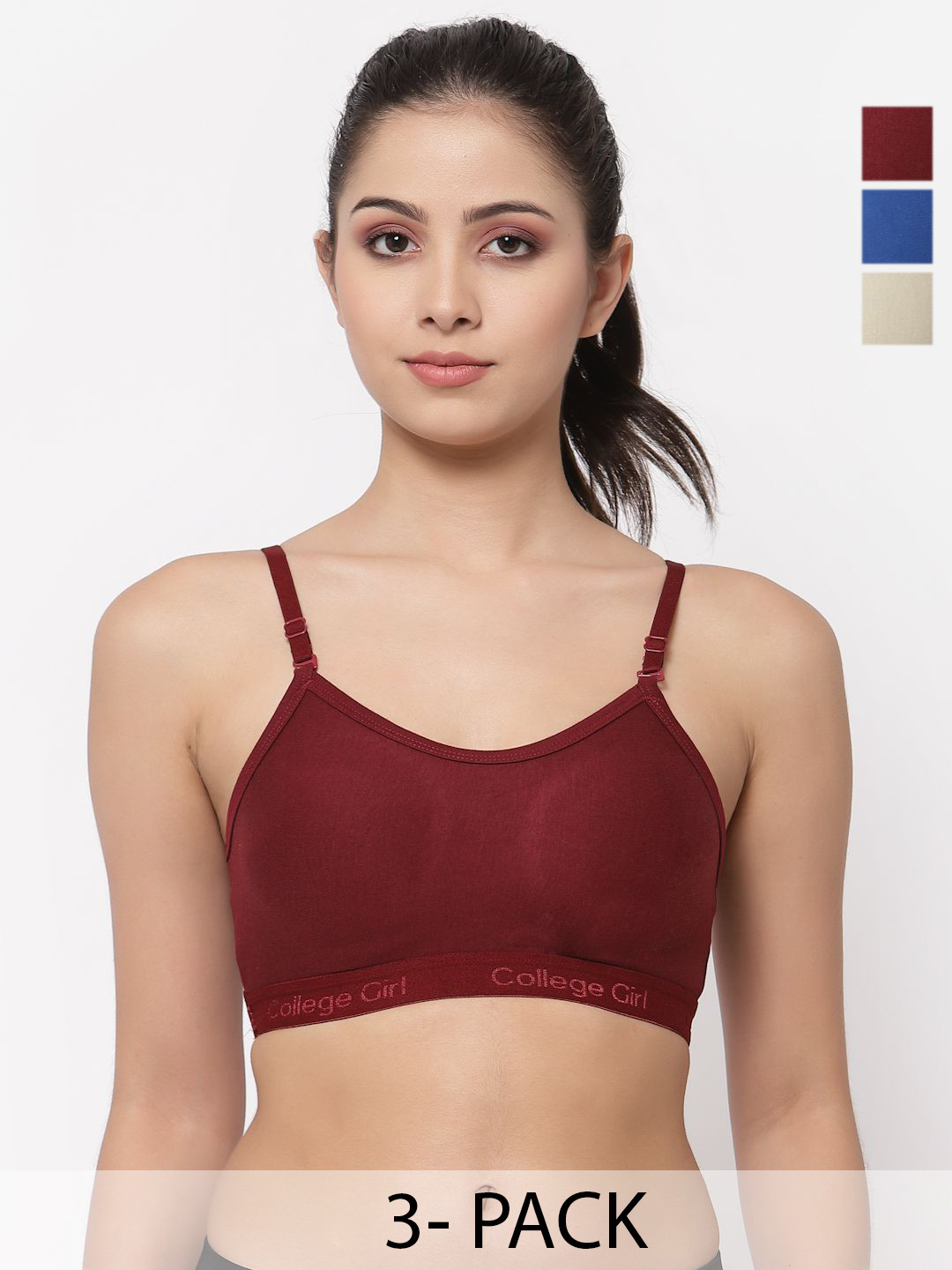 

Docare Pack of 3 Full Coverage Seamless Non Padded Sports Bra, Blue