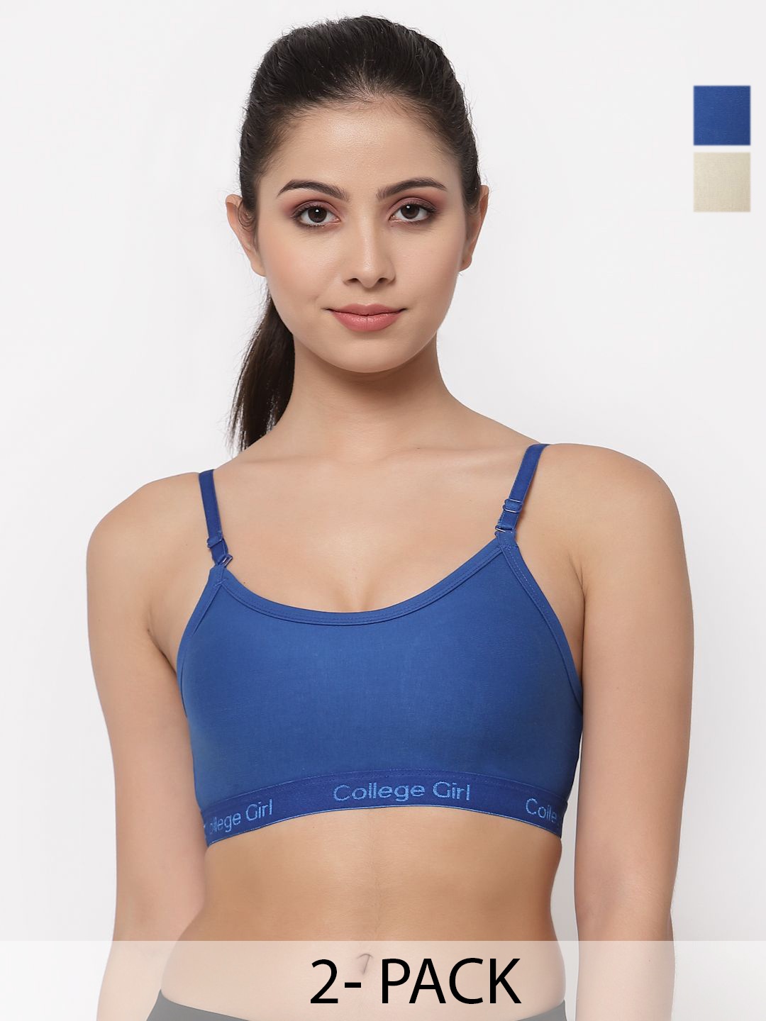 

Docare Pack of 2 Full Coverage Seamless Non Padded Sports Bra, Beige