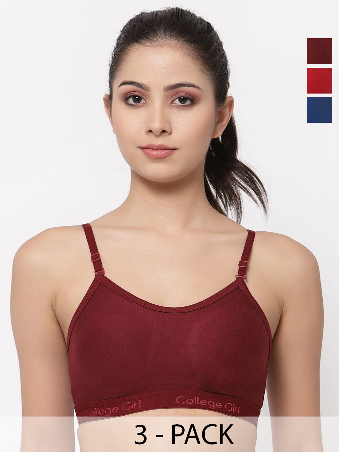 

Docare Pack of 3 Full Coverage Seamless Non Padded Sports Bra, Maroon
