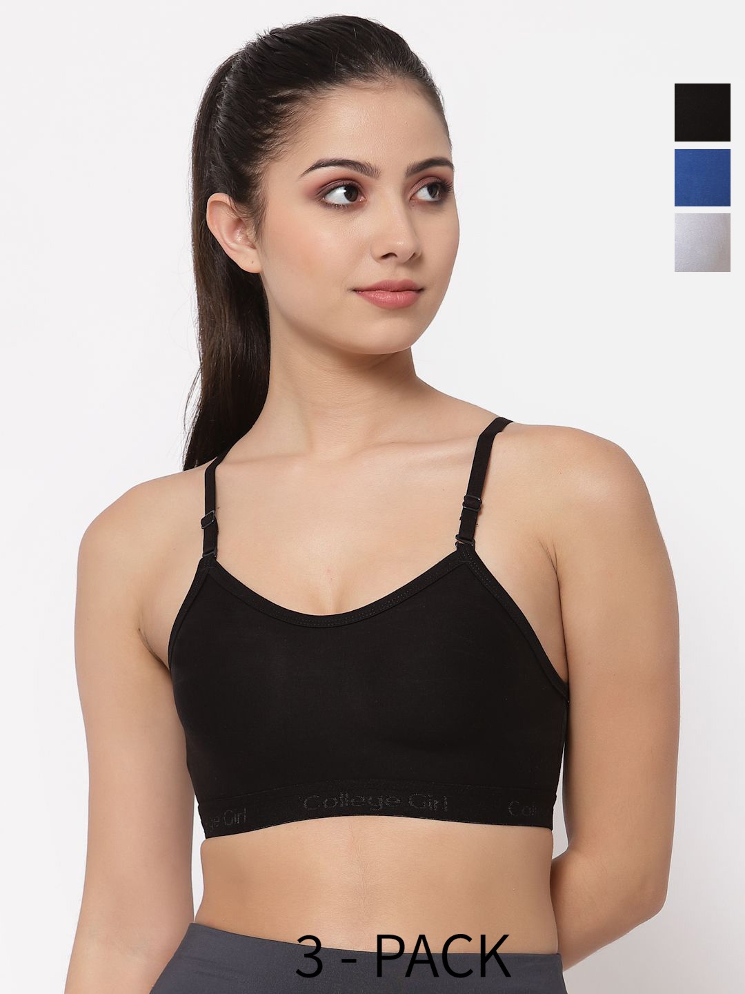 

Docare Pack of 3 Full Coverage Seamless Non Padded Sports Bra, Blue