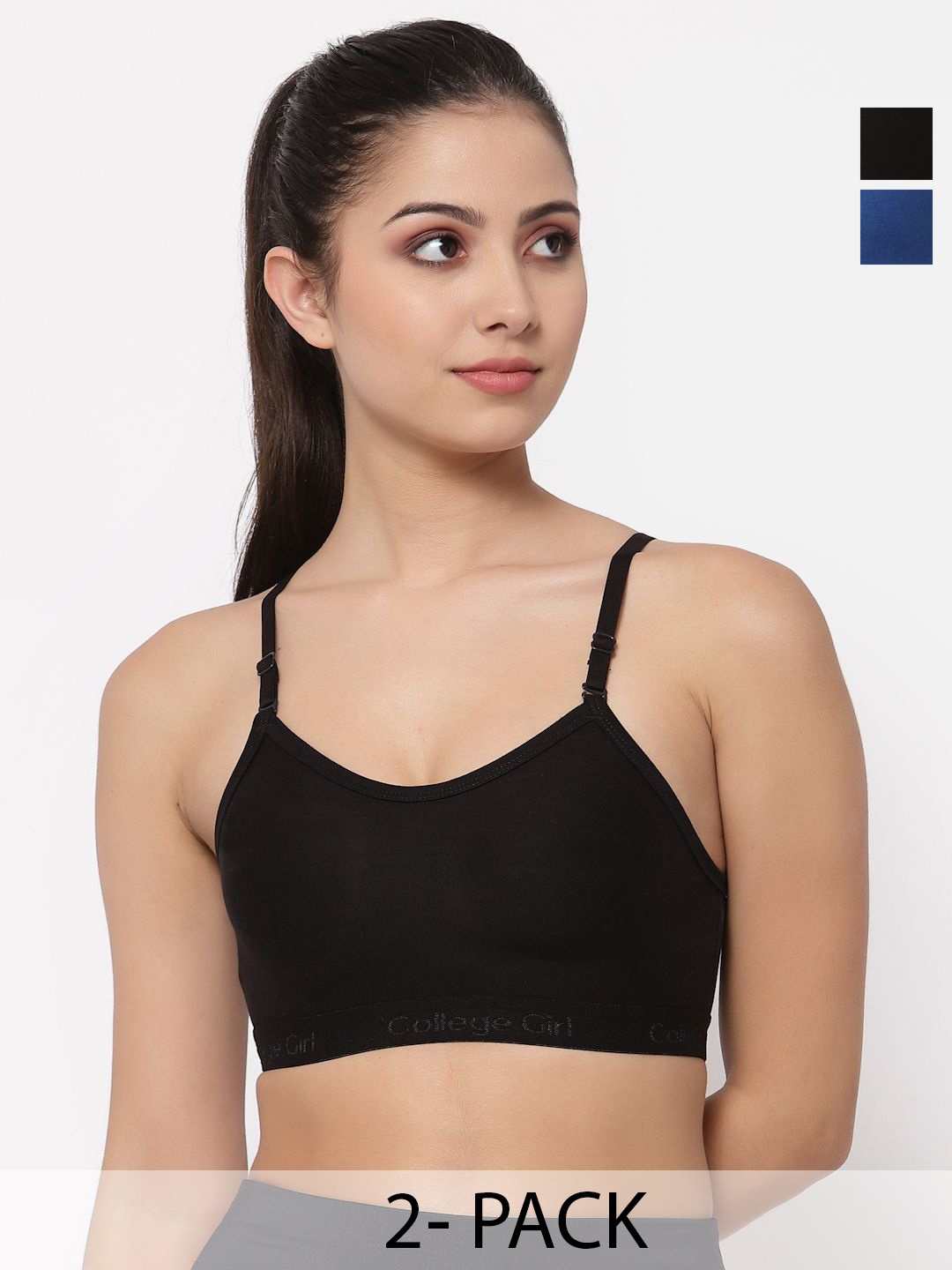 

Docare Pack of 2 Full Coverage Seamless Non Padded Sports Bra, Black