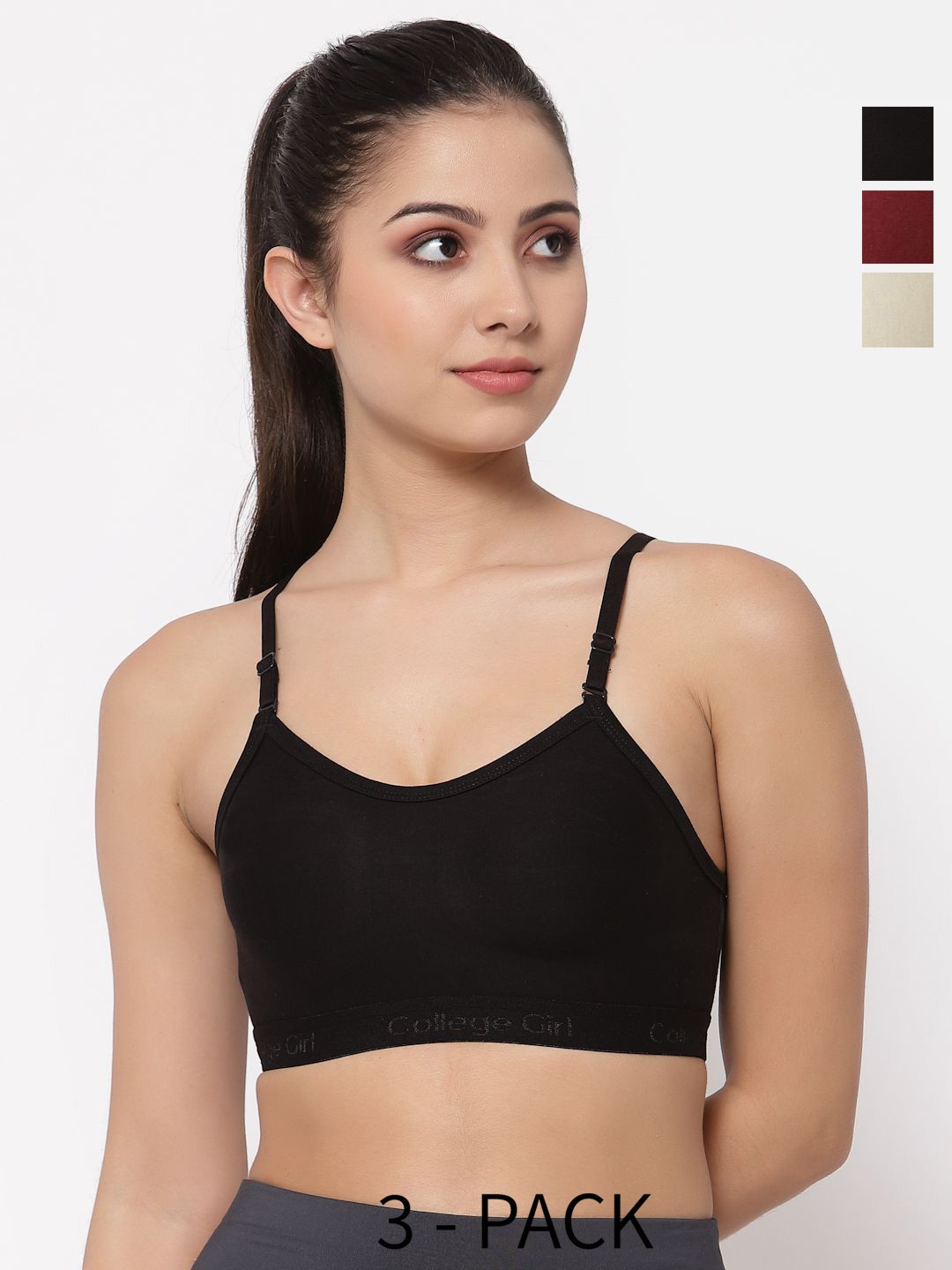 

Docare Pack of 3 Full Coverage Seamless Non Padded Sports Bra, Beige