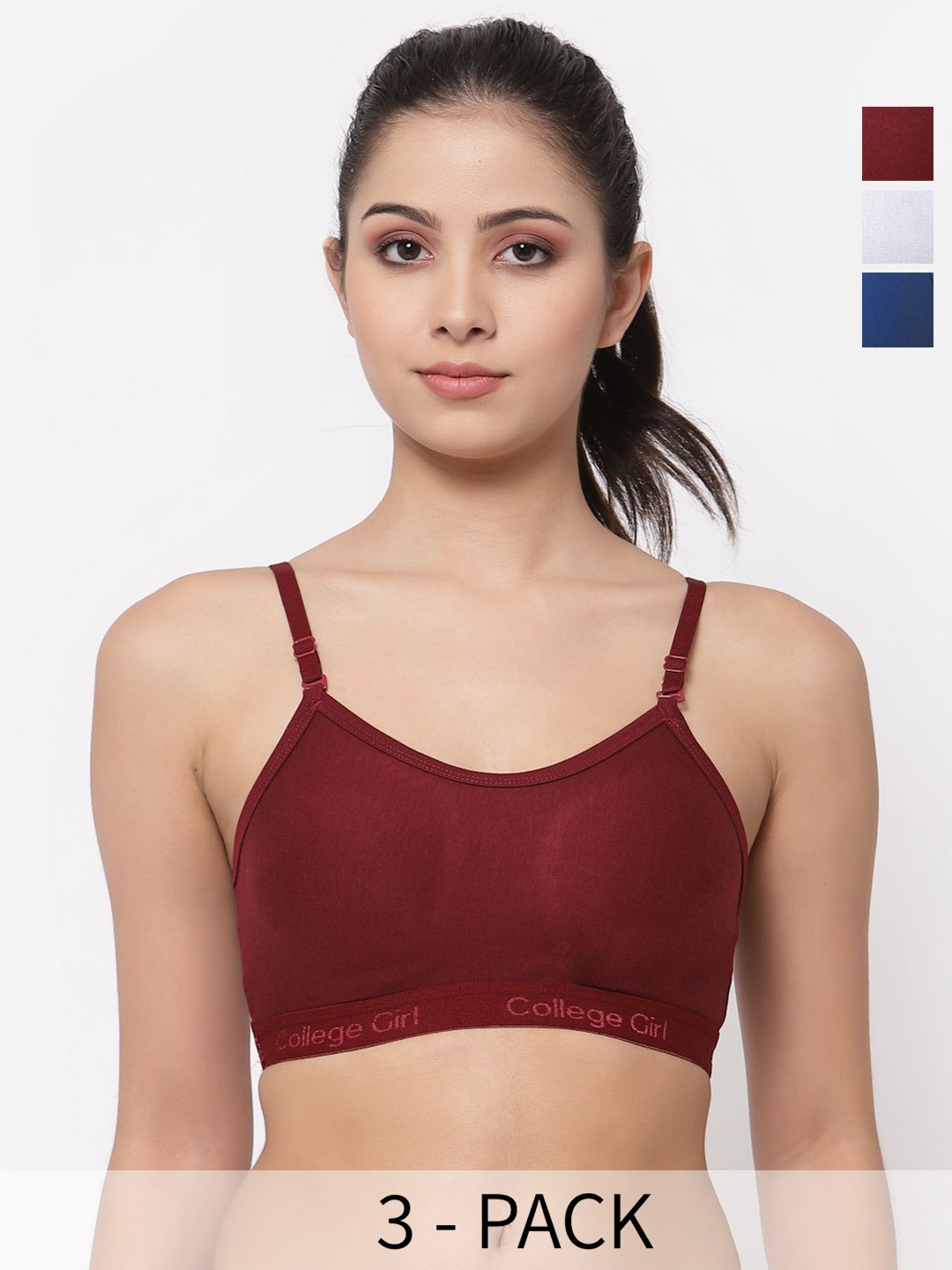 

Docare Pack of 3 Full Coverage Seamless Non Padded Sports Bra, Maroon