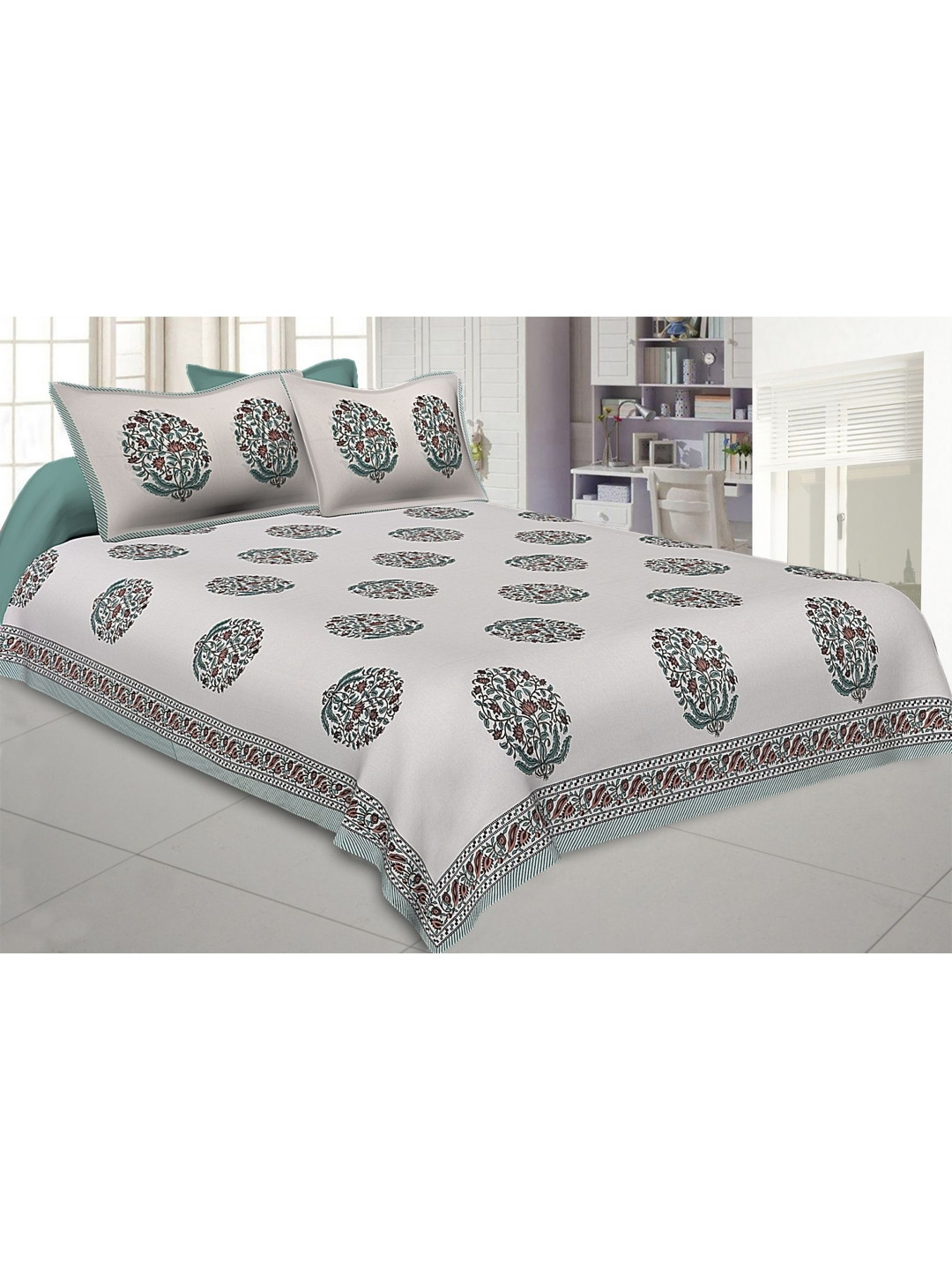 

VANI E Brown & White Floral 250 TC Pure Cotton King Bedsheet With 2 Pillow Covers