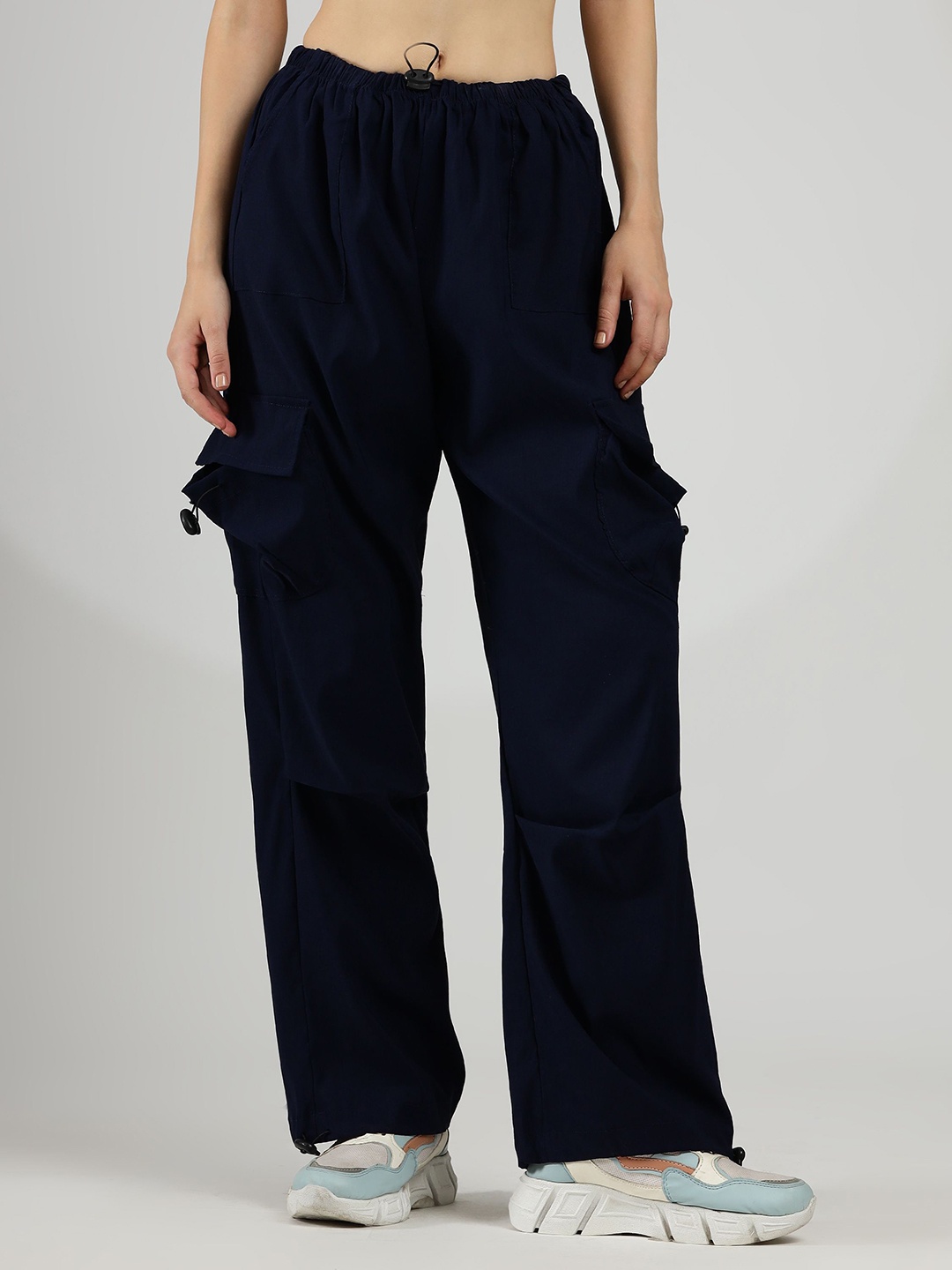 

WESTHOOD Women Relaxed High-Rise Easy Wash Trousers, Navy blue