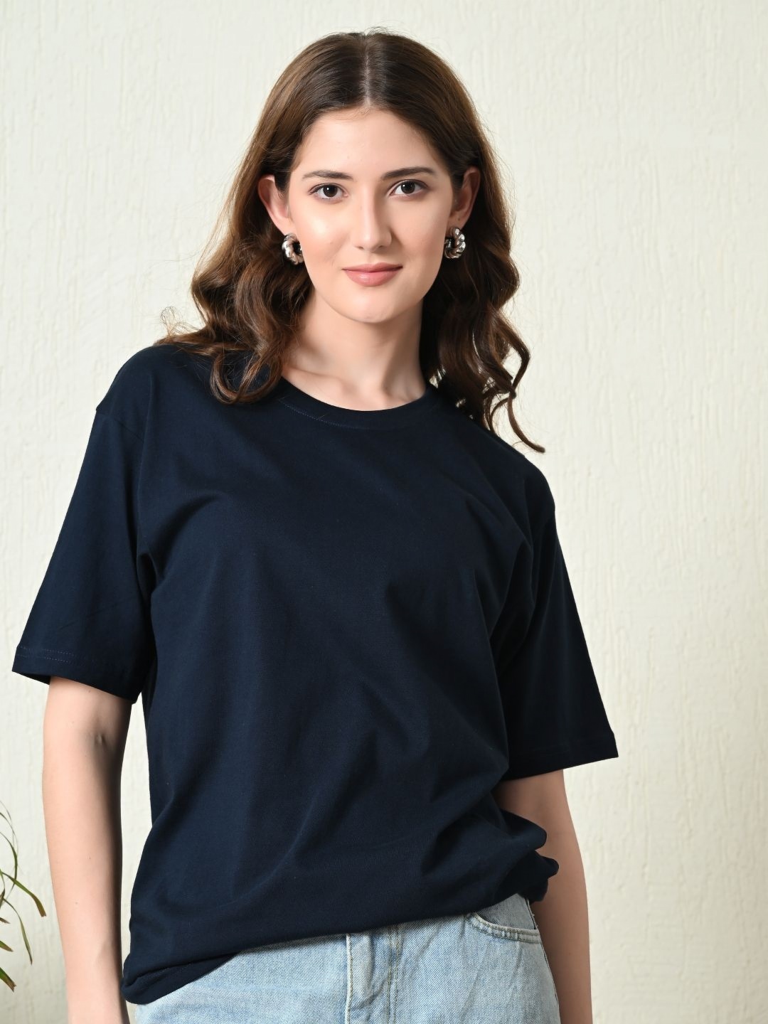 

FITINC Women Drop-Shoulder Sleeves Pockets T-shirt, Navy blue