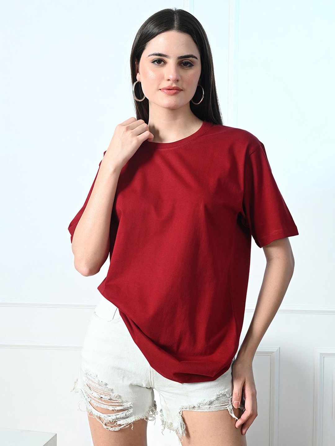

FITINC Women V-Neck T-shirt, Maroon