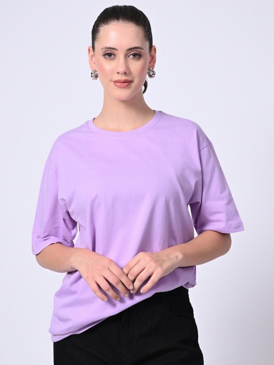 

FITINC Women Dyed Drop-Shoulder Sleeves Pockets T-shirt, Lavender