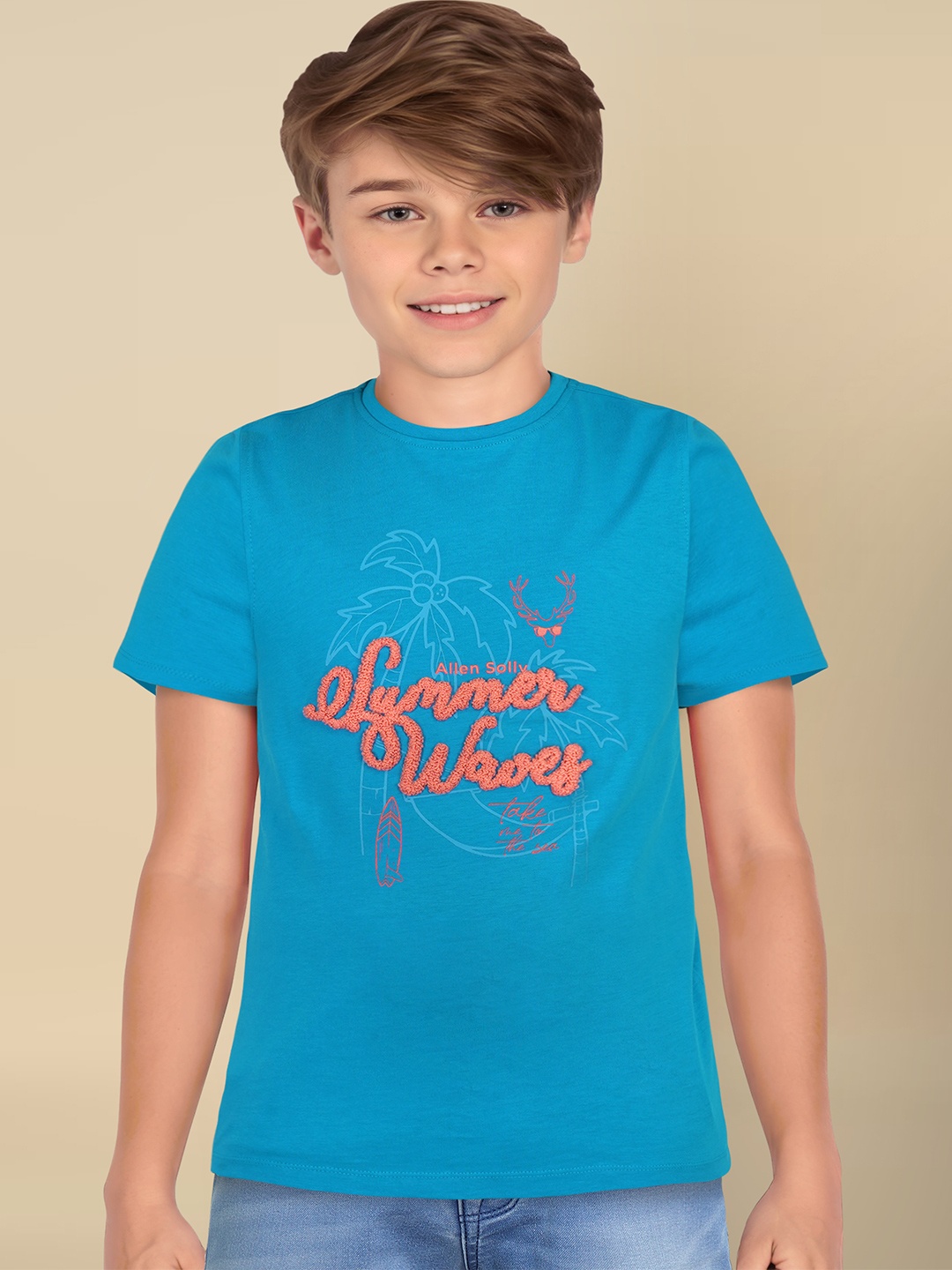 

Allen Solly Junior Boys Typography Printed Applique T-shirt, Blue