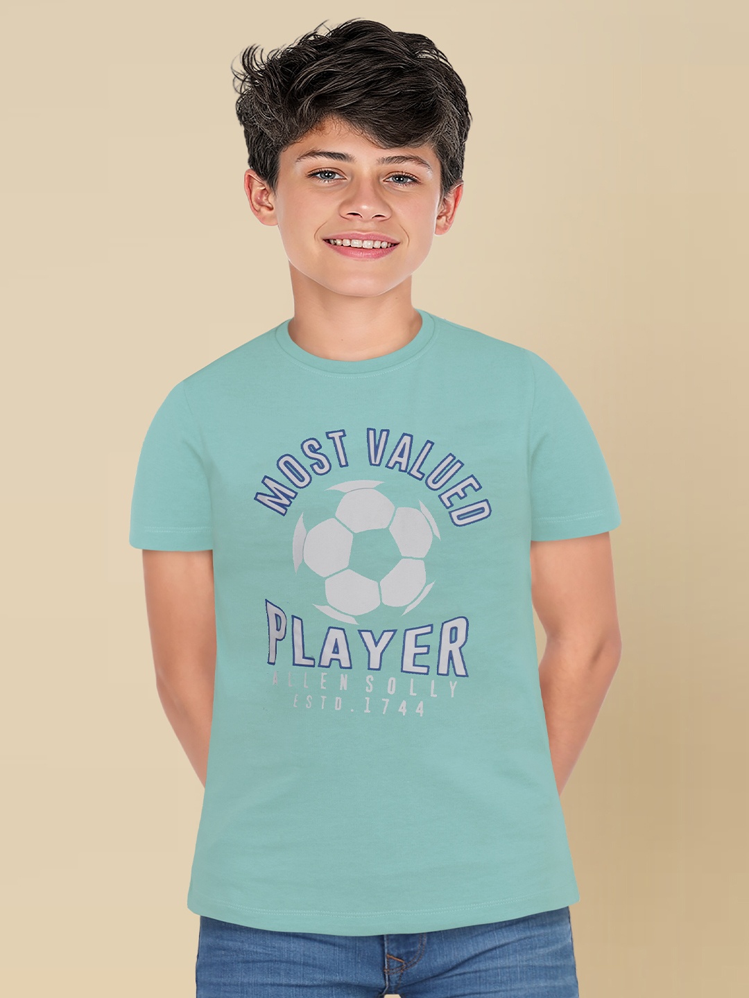 

Allen Solly Junior Boys Typography Printed Applique T-shirt, Blue