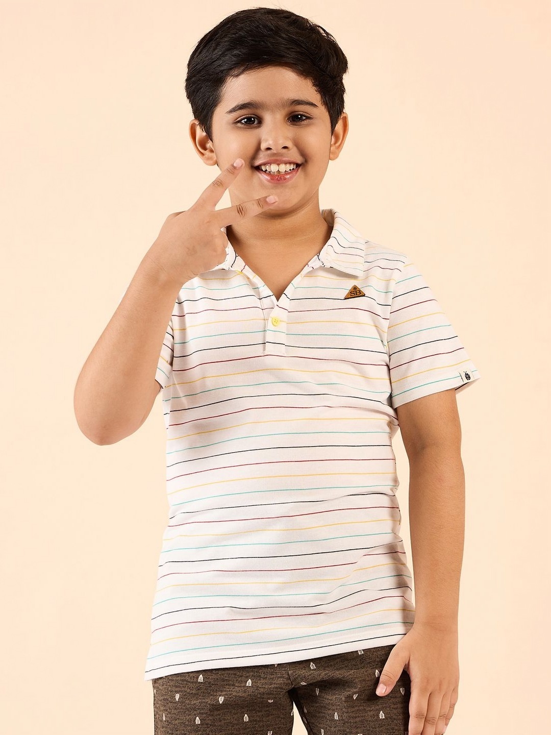 

Stylo Bug Boys Striped Polo Collar Cotton Slim Fit T-Shirt, White