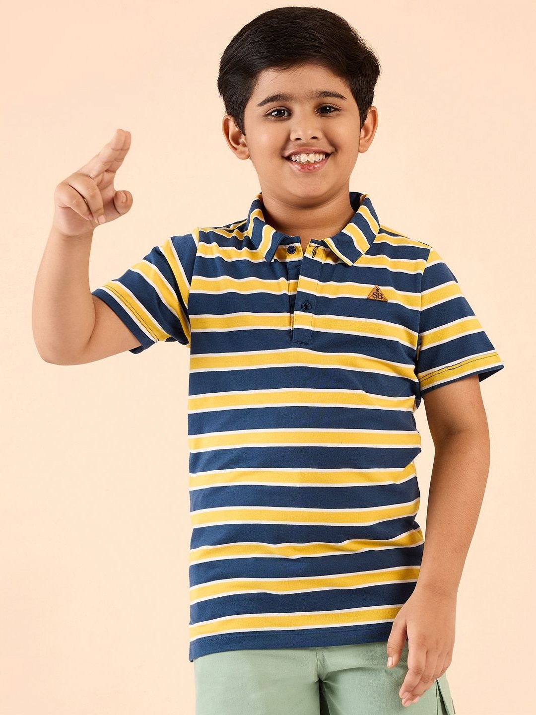 

Stylo Bug Boys Striped Polo Collar Cotton Slim Fit T-Shirt, Navy blue
