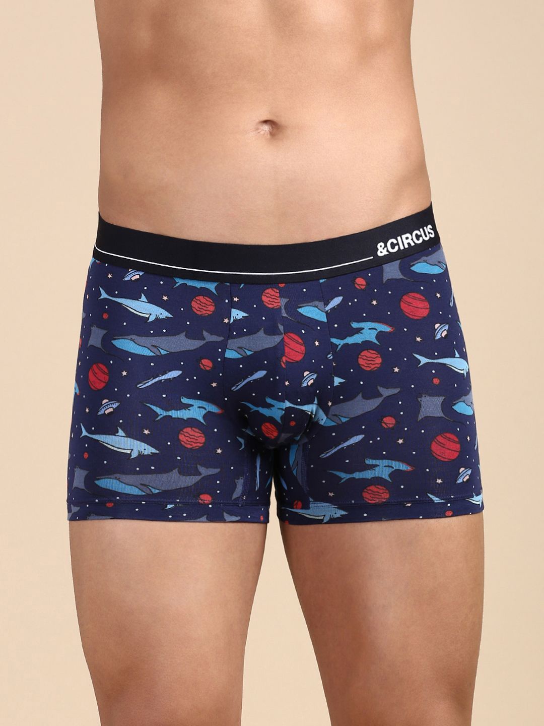 

&CIRCUS Men Printed Mid-Rise Modal Boxer Briefs, Blue