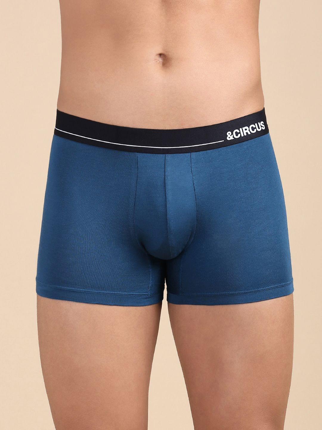 

&CIRCUS Men Solid Modal Mid-Rise Boxer Briefs, Blue